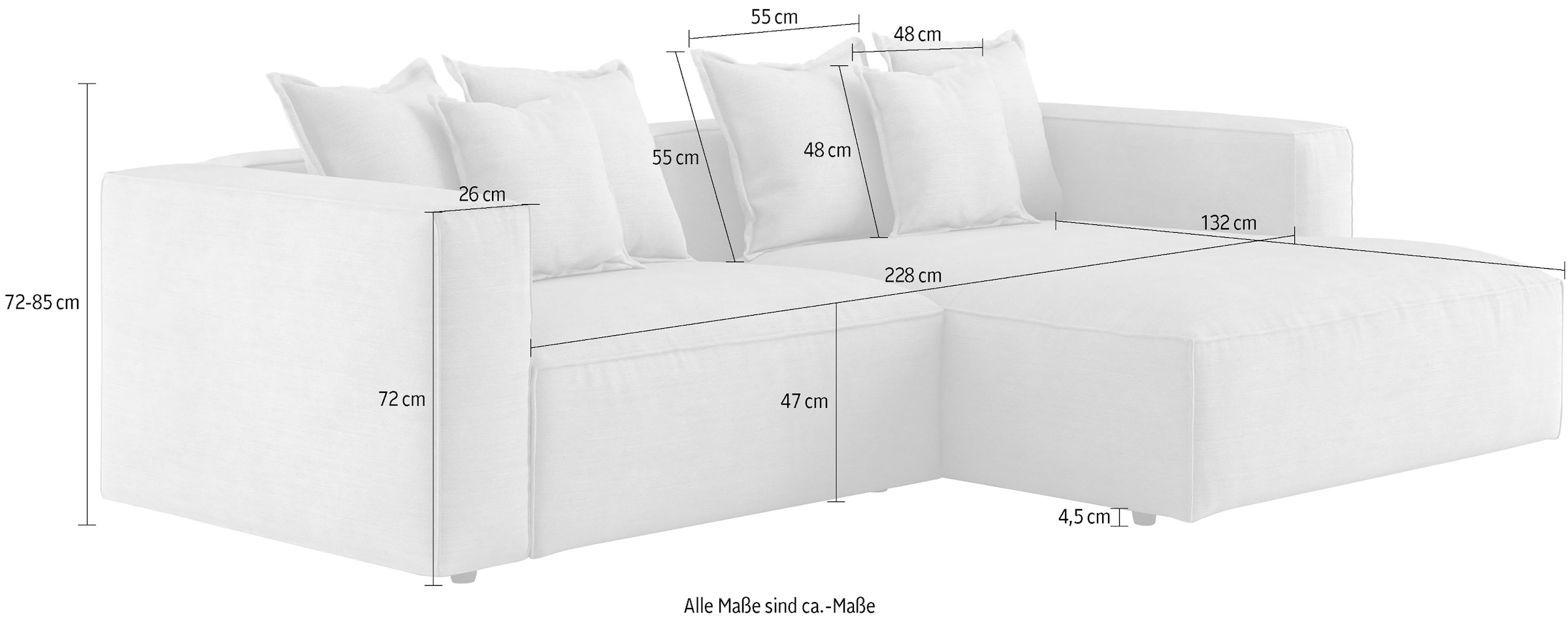 INOSIGN Ecksofa »Cowboy L-Form«, mit 6 Kissen, kubisches Sofa