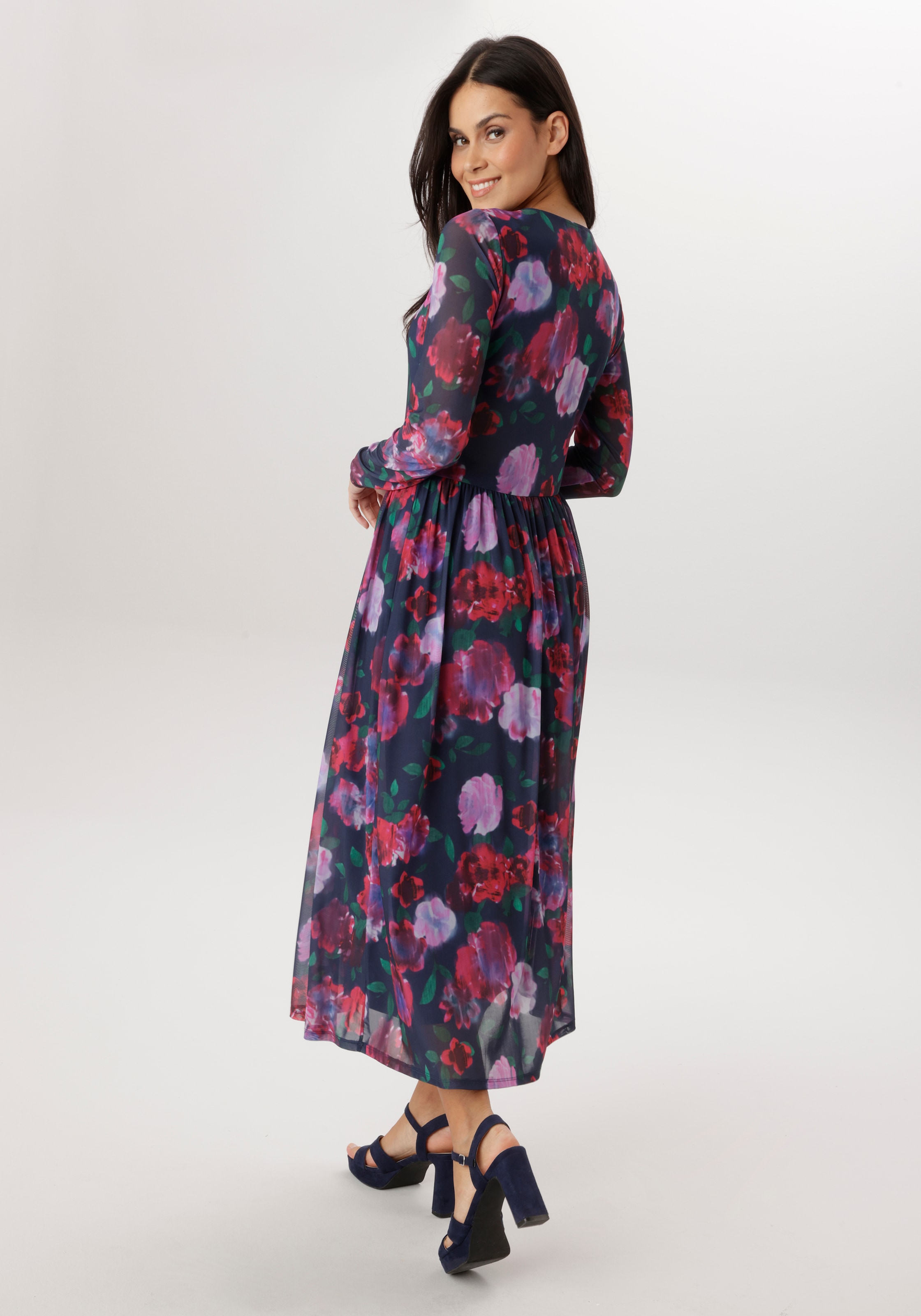 Aniston SELECTED Midikleid in Mesh-Qualität und floralem Batik-Musterung - NEUE KOLLEKTION