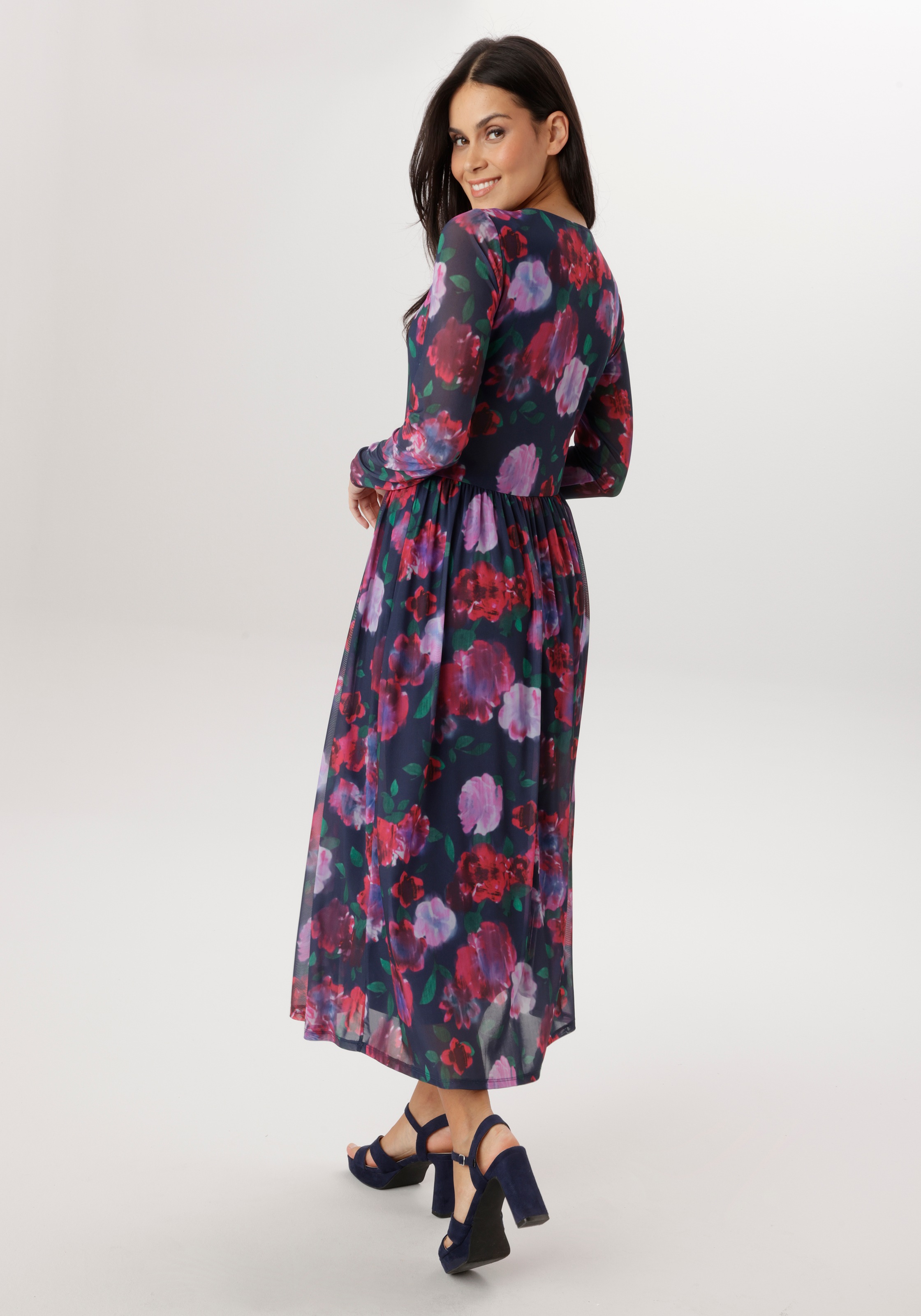 Aniston SELECTED Midikleid in Mesh-Qualität und floralem Batik-Musterung - günstig online kaufen