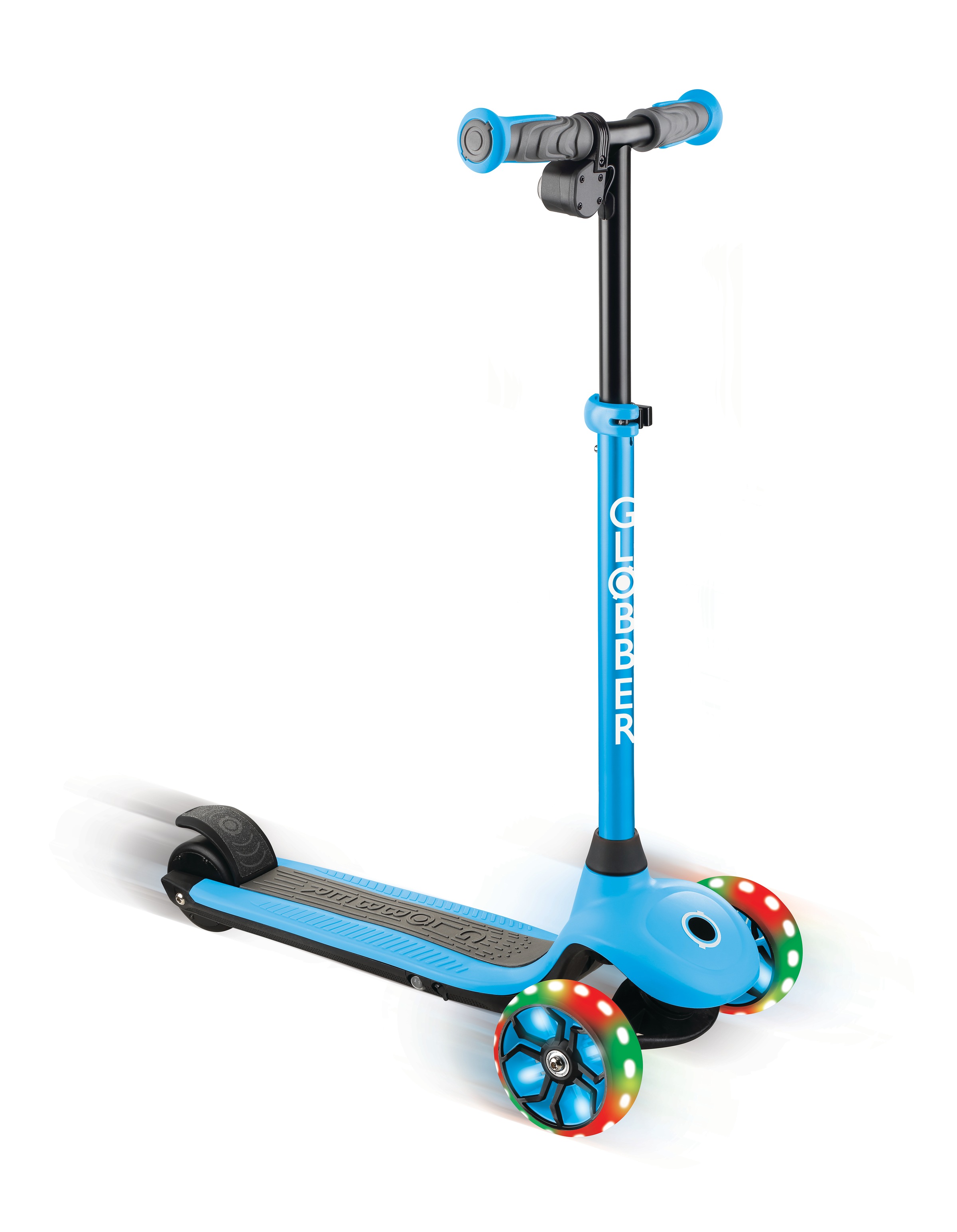 GLOBBER E-Scooter "ONE K E-MOTION 4 PLUS, mit Leuchtrollen", B:29cm L:62cmhellblau, Roller