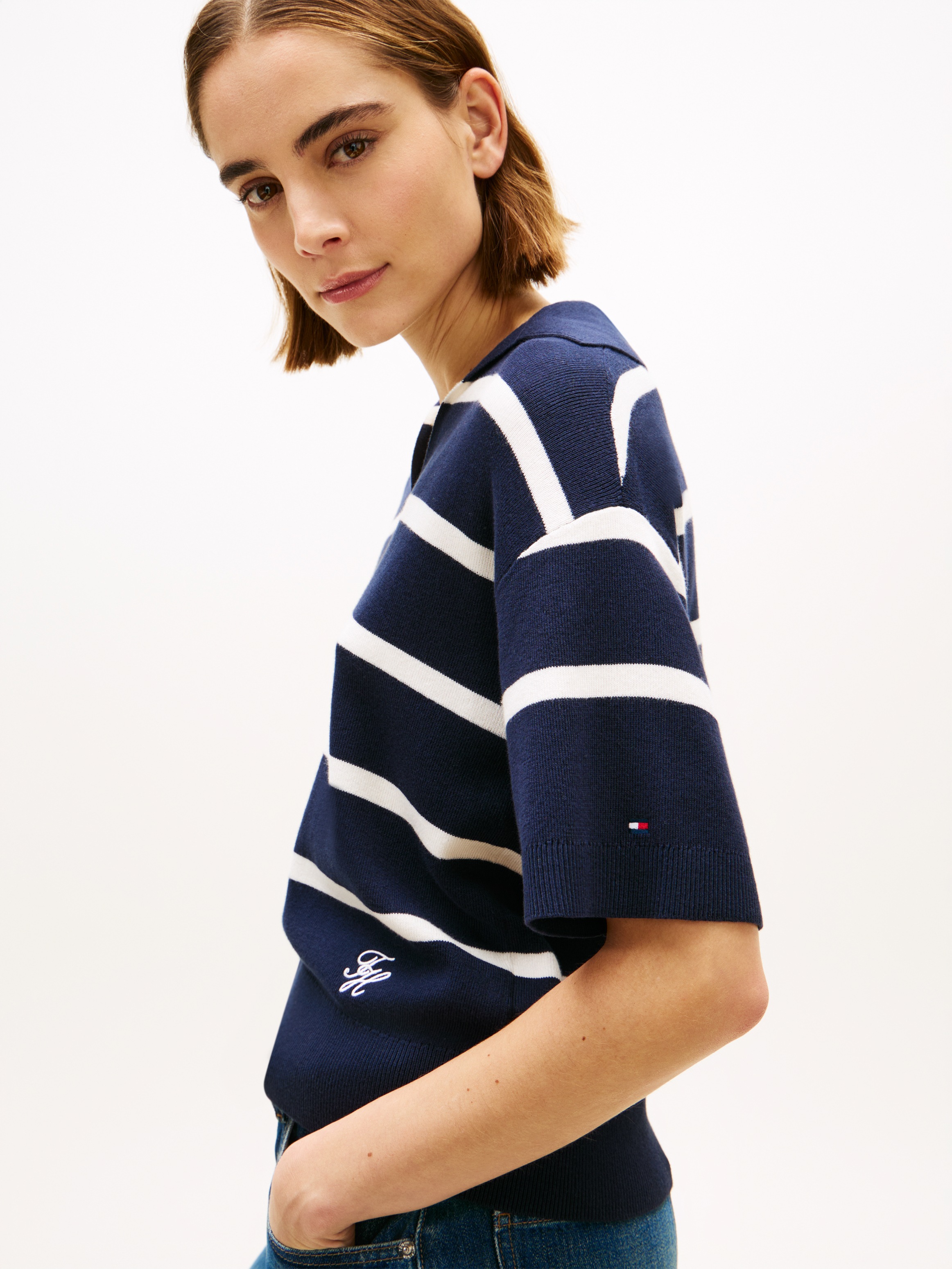 Tommy Hilfiger Strickpullover "CO FULL NEEDLE POLO SS SWT" mit V-Ausschnitt günstig online kaufen
