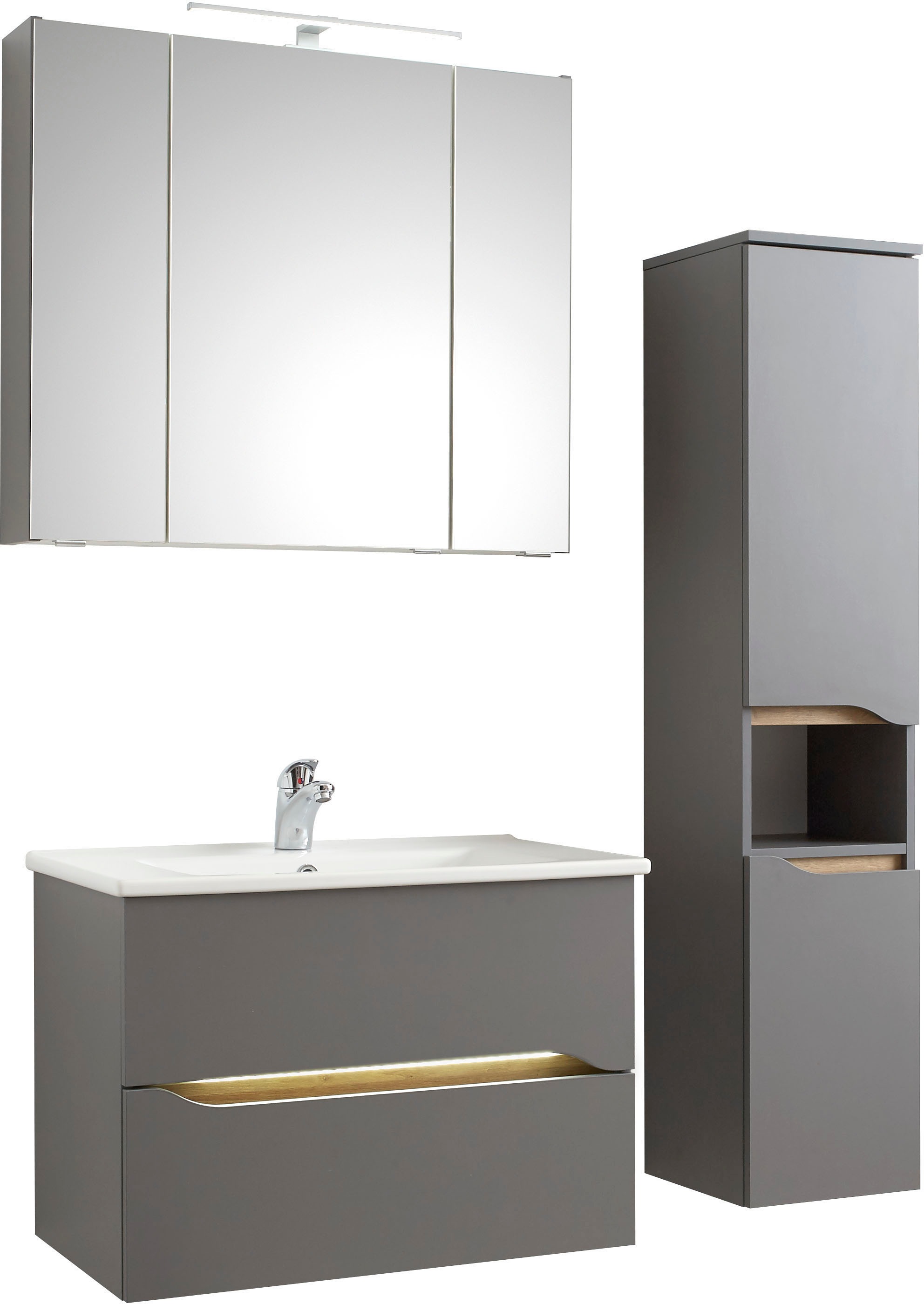 Thumbnail - Saphir Badmöbel-Set "Quickset 3-teilig, Keramik-Waschtisch und LED-Spiegelschrank" 5 Stk. tlg.