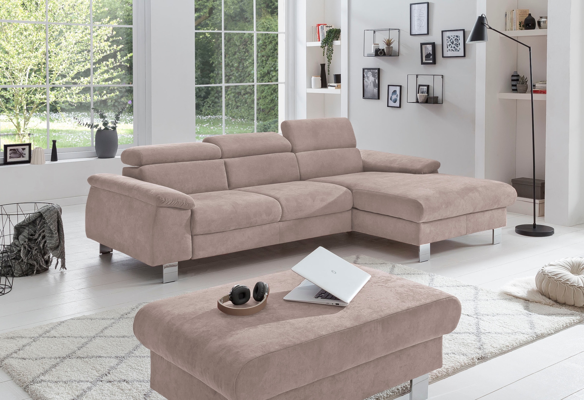COTTA Ecksofa »Komaris L-Form, B: 244 cm« mit Kopfteilverstellung, optional Bettfunktion, Bettkasten & Licht