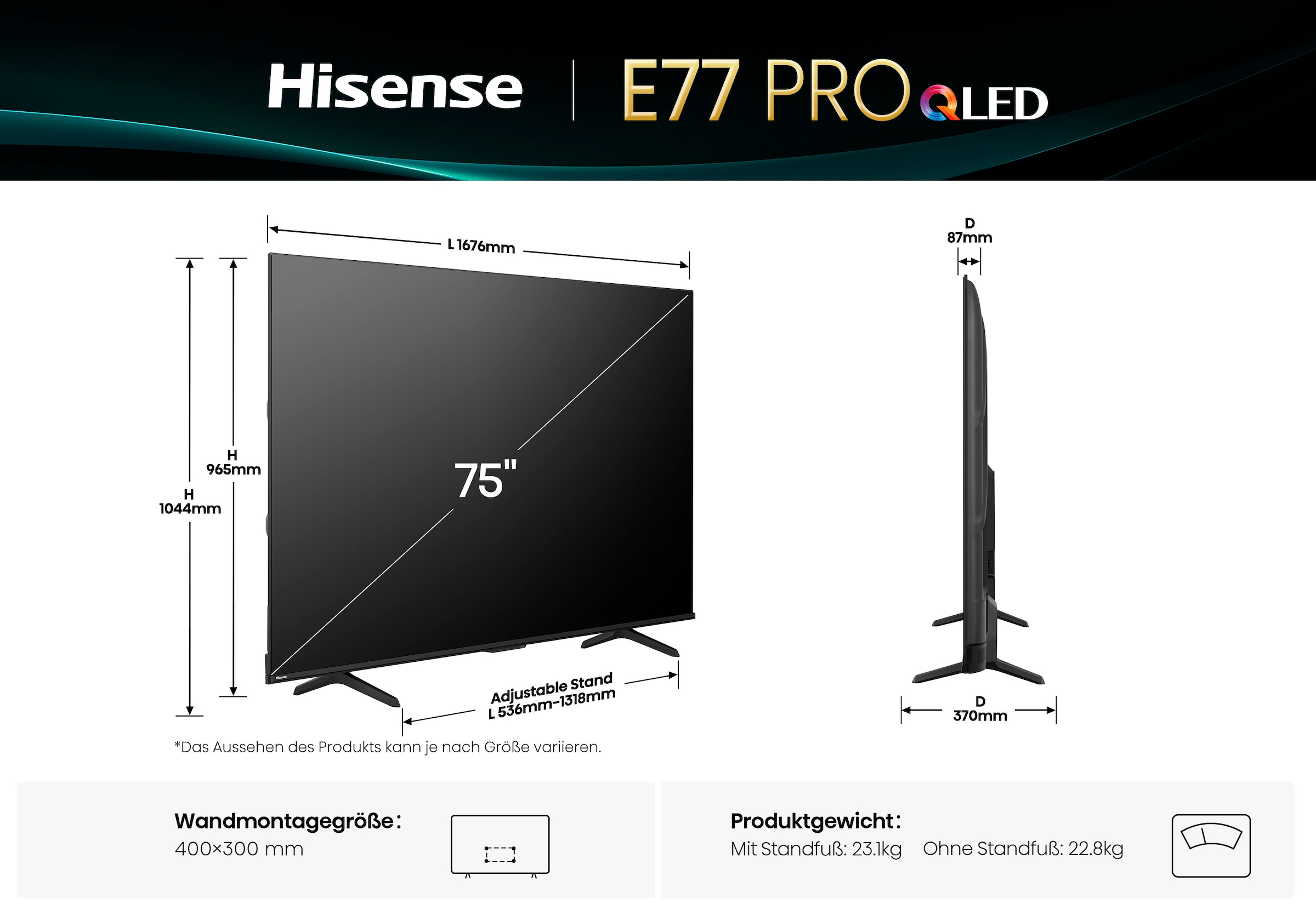 Hisense QLED-Fernseher »75E77Q PRO«, 4K Ultra HD, Smart-TV, 4K UHD QLED