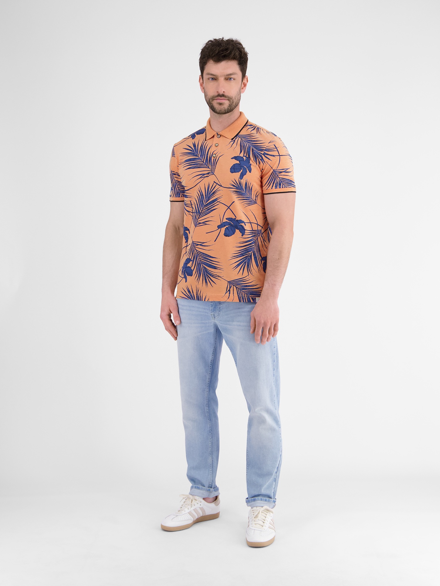 Poloshirt LERROS "Modisches Poloshirt, sommerlich gemustert", Herren, Gr. 3XL, pale papaya, 100% Baumwolle, Rundhals, Shirts 3