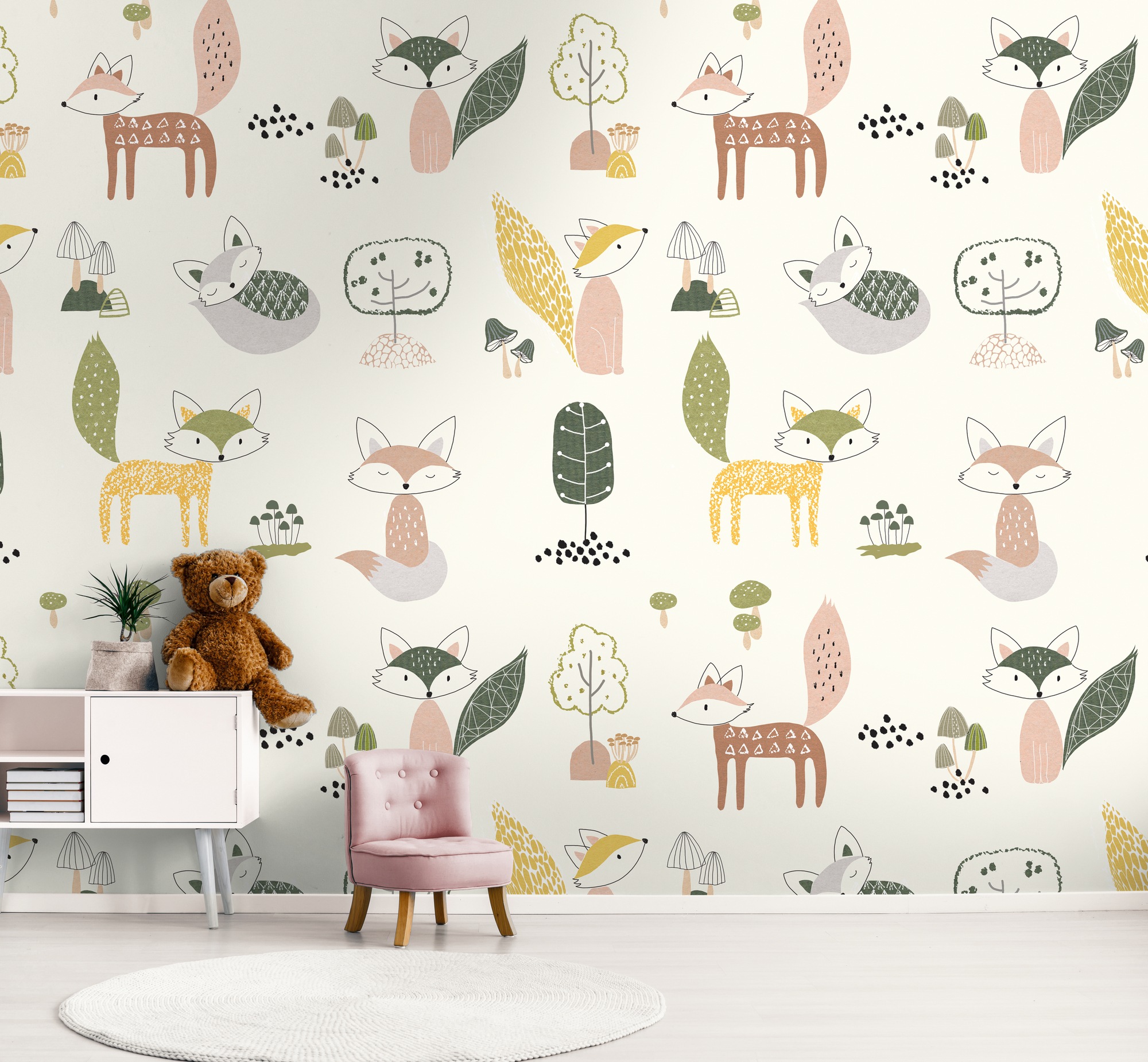 living walls "Bunte Kinderzimmertapete mit Waldtieren" gemustert matt neutral glatt Waldtapete Fototapete Tapeten Kinderzimmer Schlafzimmer Design Optik