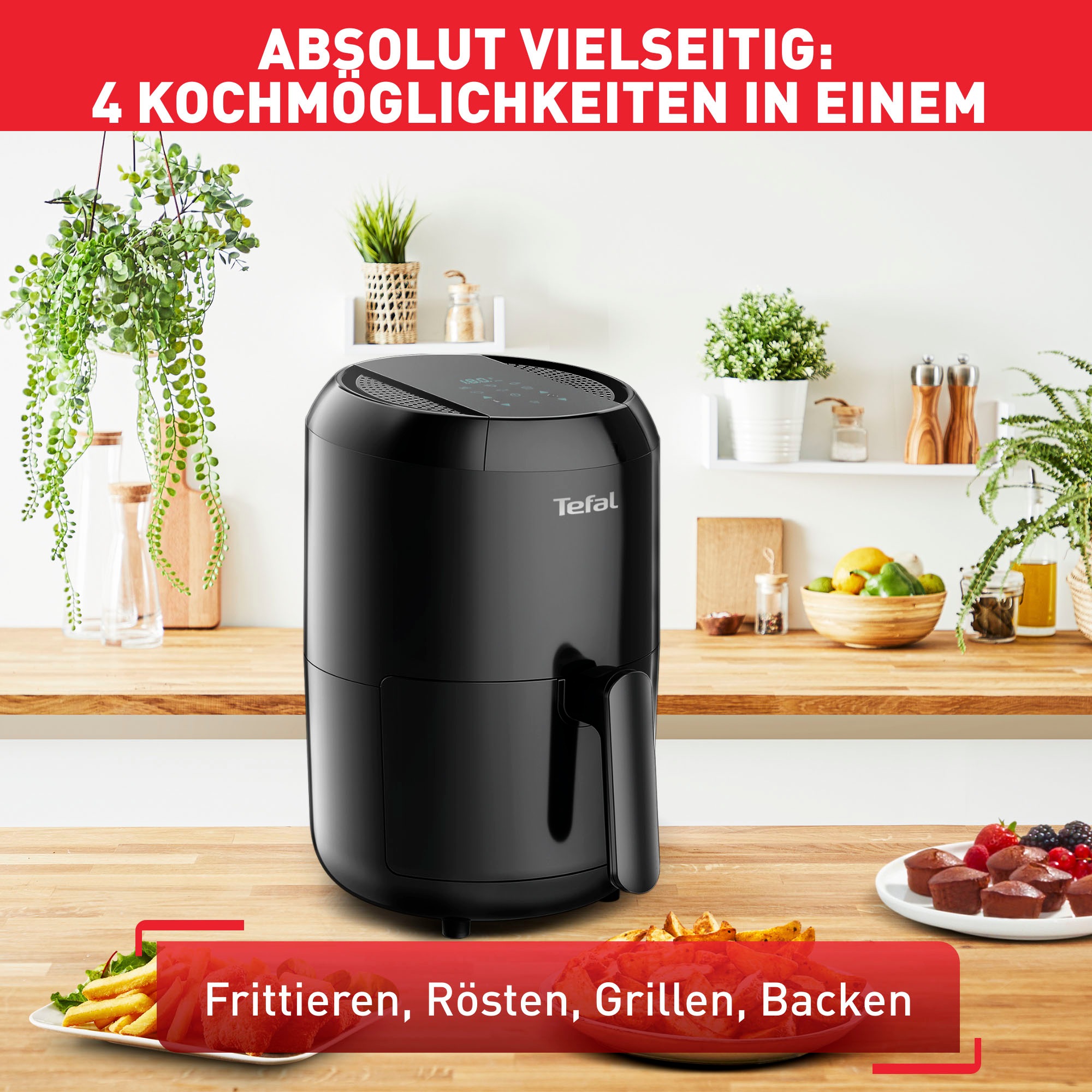 Tefal Heißluftfritteuse »EY3018 Easy Fry Compact«, 1030 W, Fassungsvermögen 1,6 l, Kapazität: 1,6L, 6 Kochprogramme, Timer, gesund ohne Fett/Öl, EY3018
