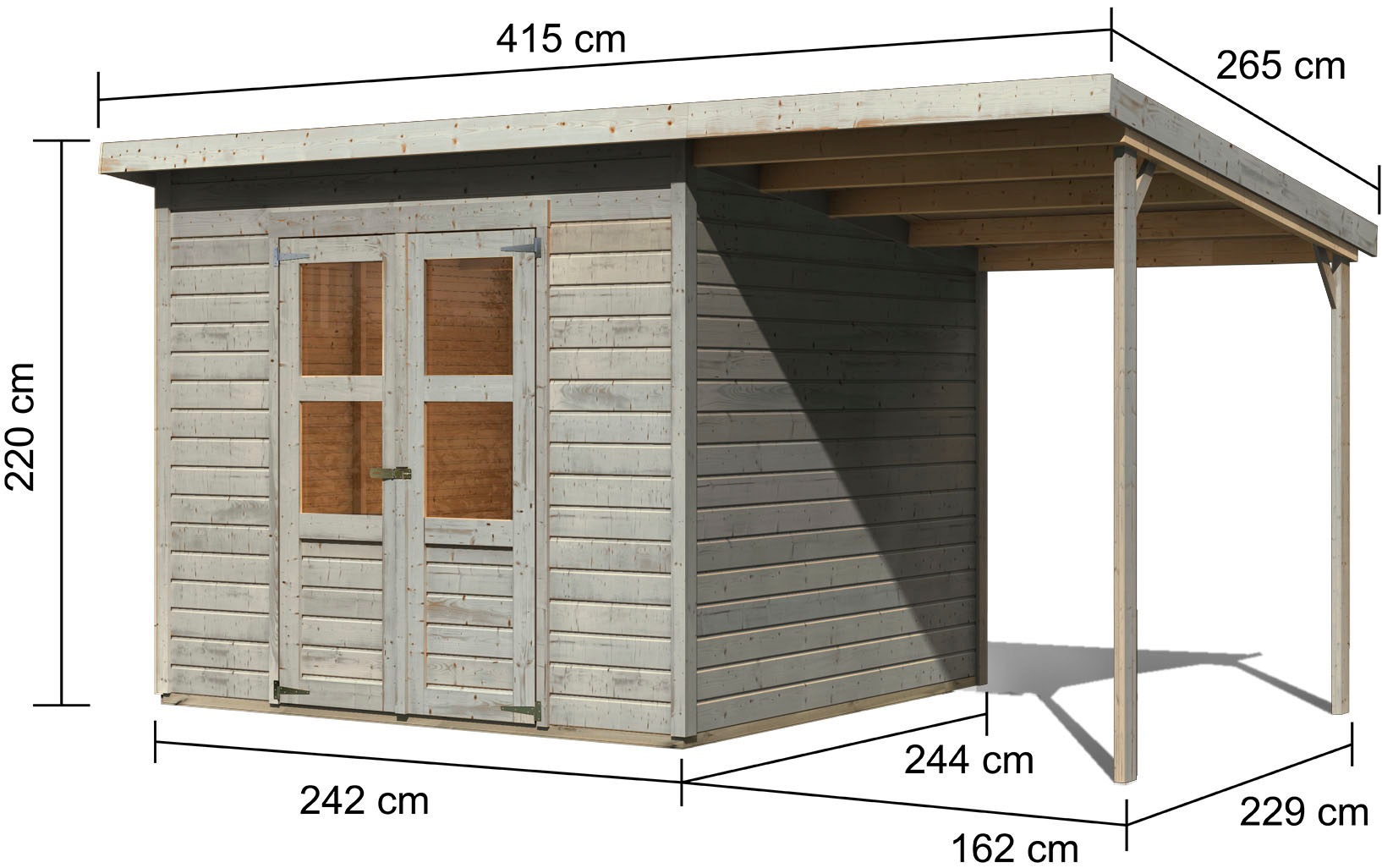 Karibu Gartenhaus »"Merseburg 6" vorvergraut mit Anbaudach«, (Set), aus Fichtenholz, farbig lasiert