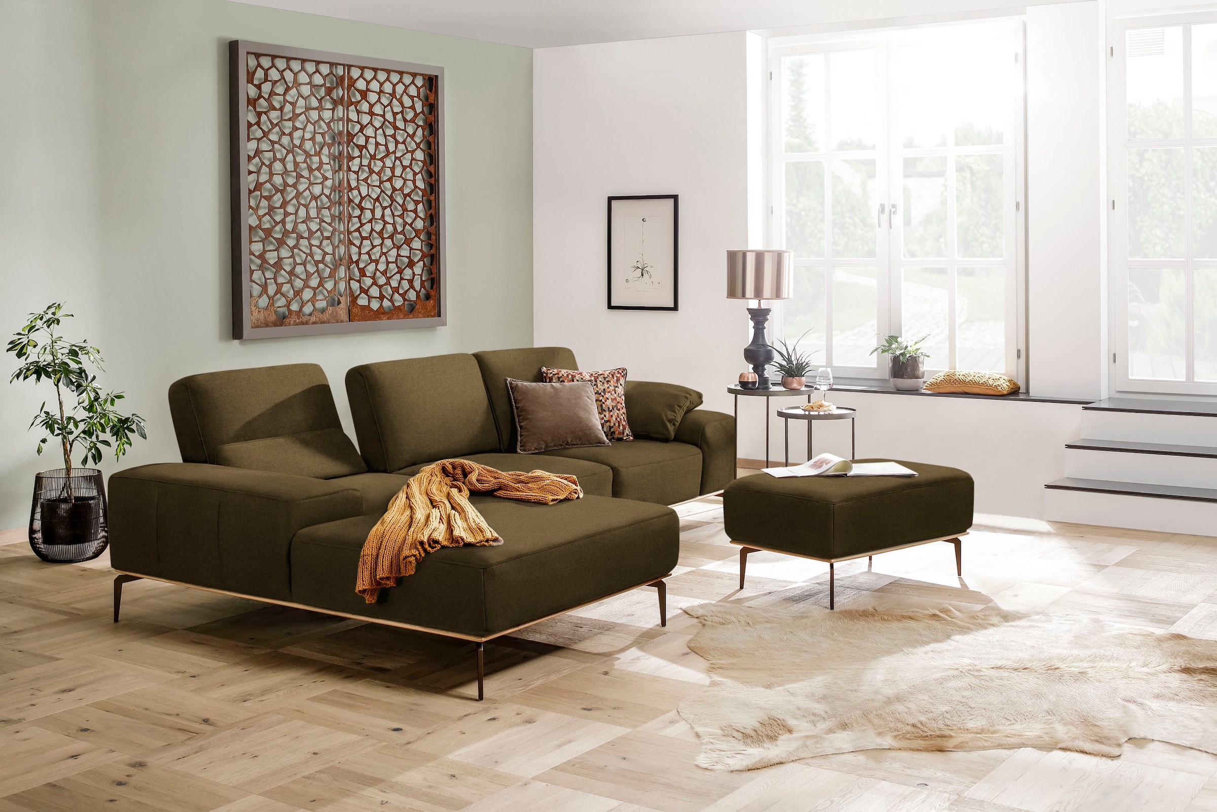 W.SCHILLIG Polsterhocker »run« mit Holzsockel, Füße in Bronze pulverbeschichtet, Breite 75 cm