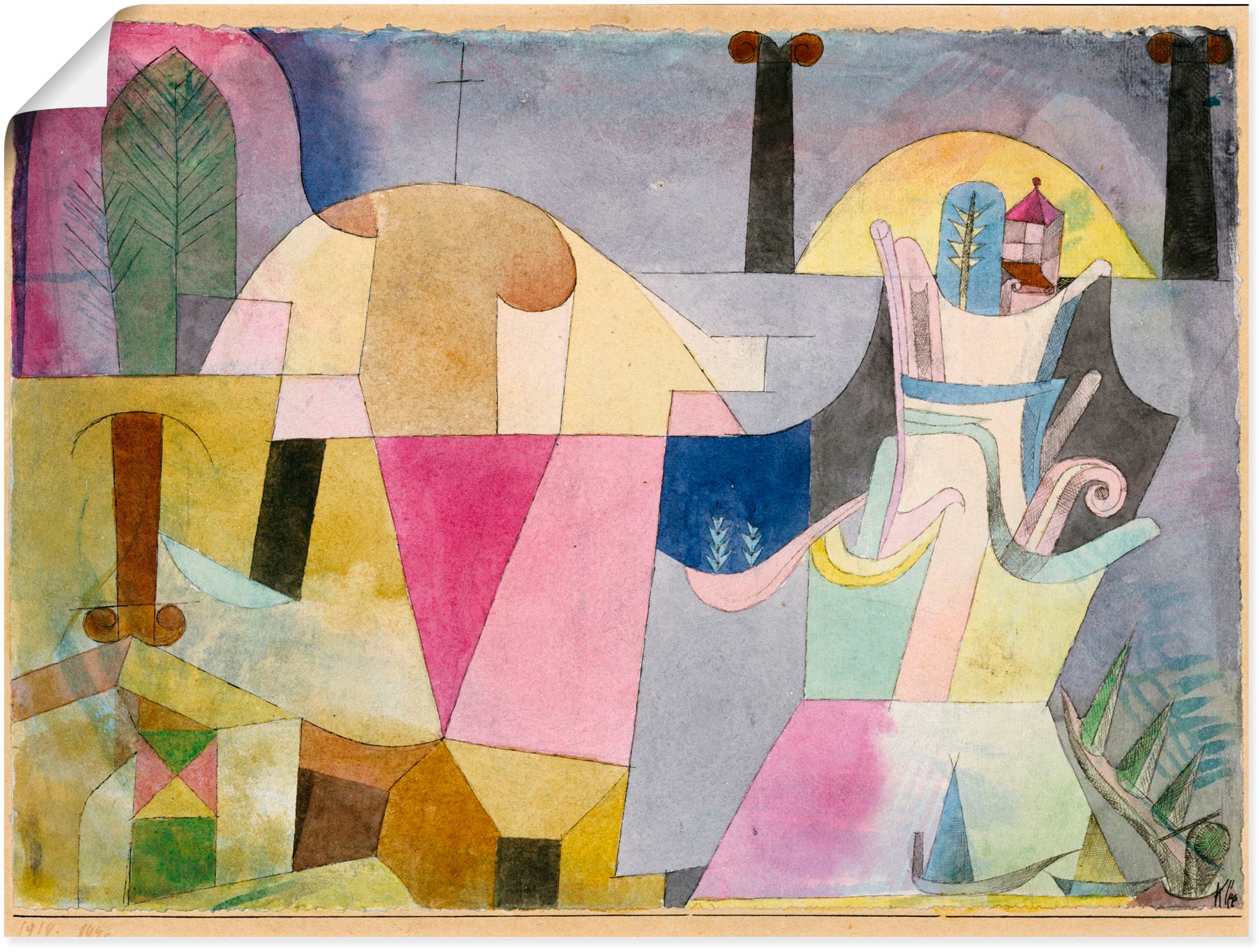 Artland Kunstdruck "Landschaft mit schwarzen Säulen. 1919.", Muster, (1 St.), als Alubild, Leinwandbild, Wandaufkleber o