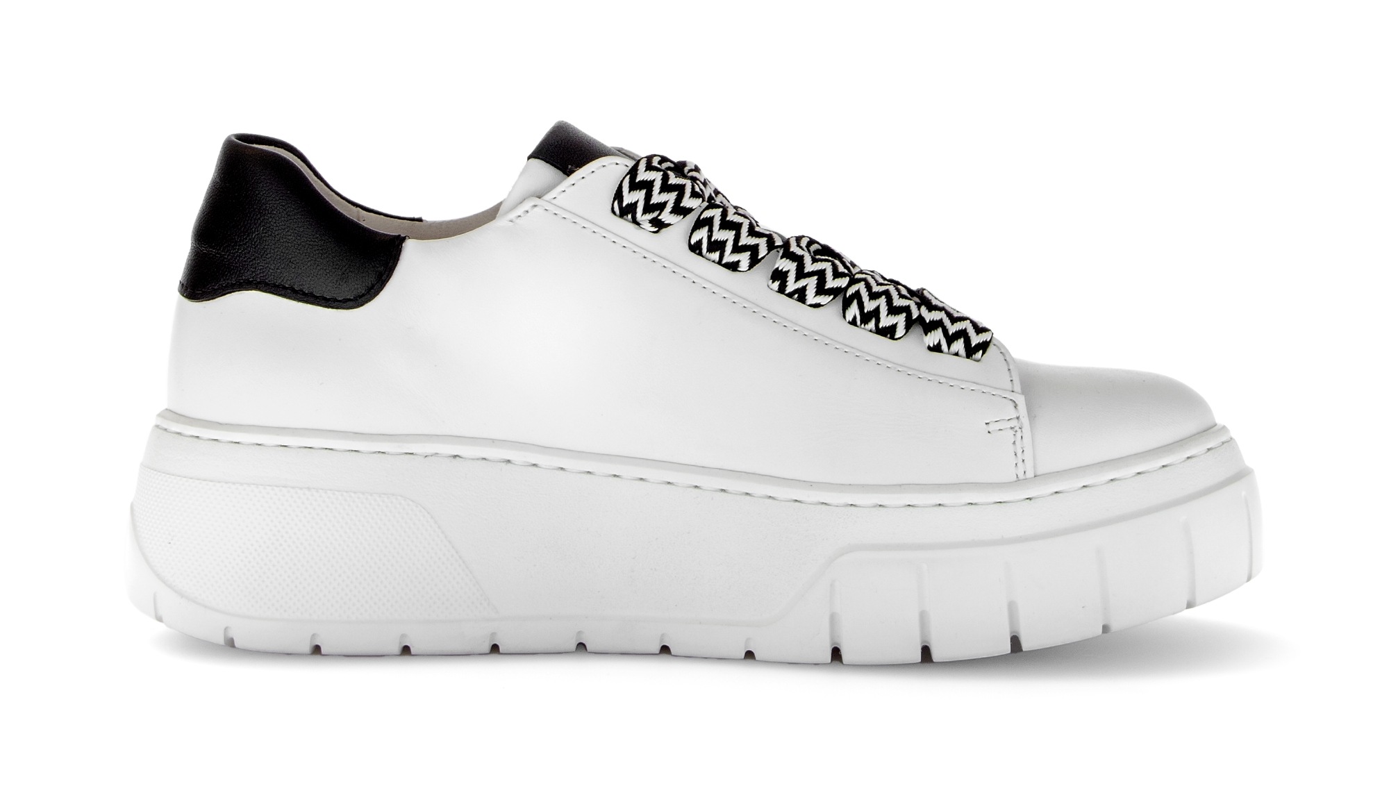 Plateausneaker GABOR, Damen, Gr. 39, weiß, schwarz, Glattleder, Schuhe Plateausneaker, Freizeitschuh, Halbschuh, Schnürer mit Kontrastbesatz an der Ferse 2