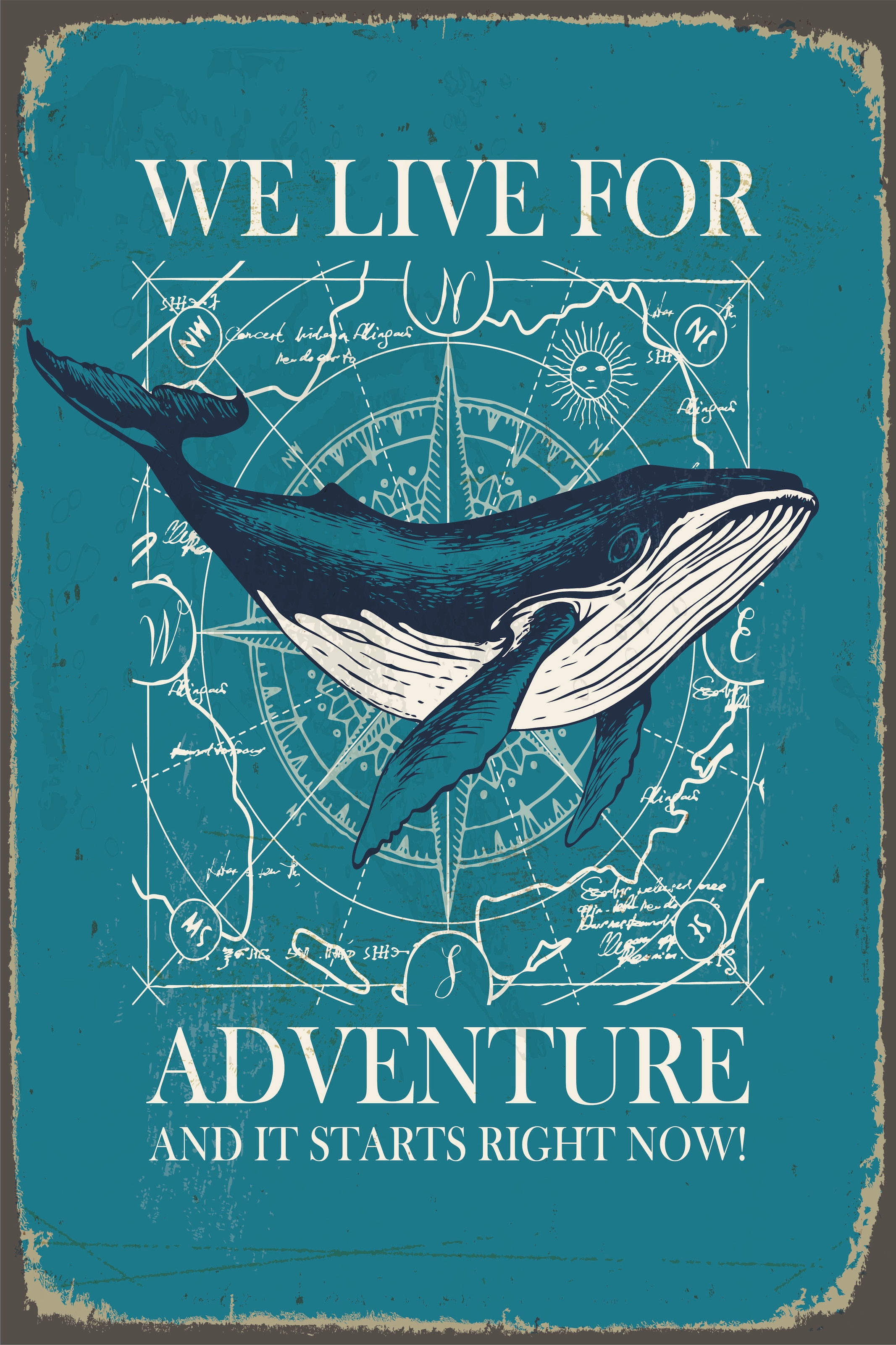 queence Metallbild "Adventure" 1 Stk. tlg. Stahlschild, Blechschild, Sprüche, Texte, Wal