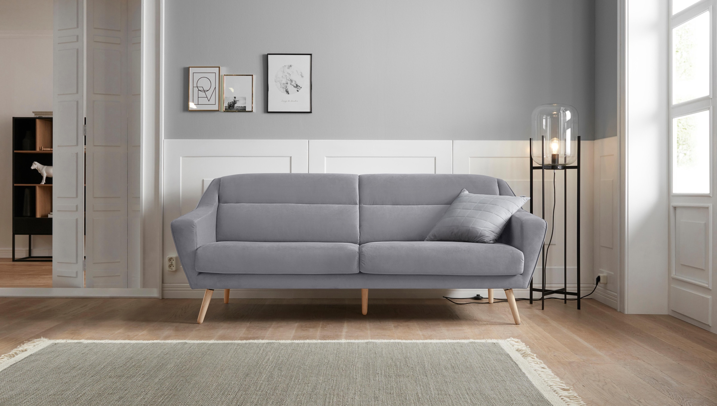 OTTO home 3-Sitzer "Bille" mit Naht im Rückenkissen und Eiche-Beinen, Desig günstig online kaufen