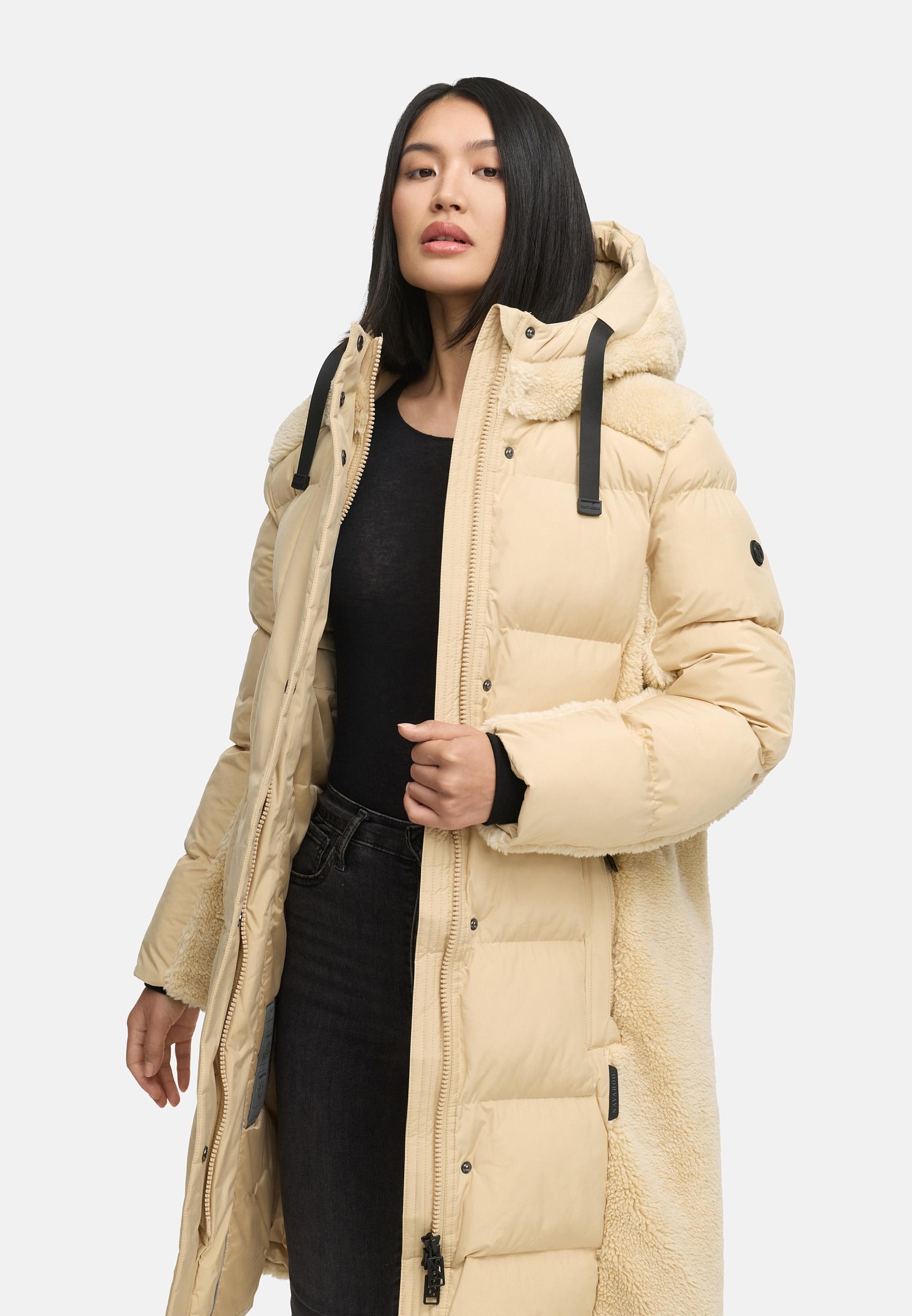 Navahoo Wintermantel »Funkelteddy 14«, warmer Mantel mit Teddyplüsch-Akzenten und Taillengürtel