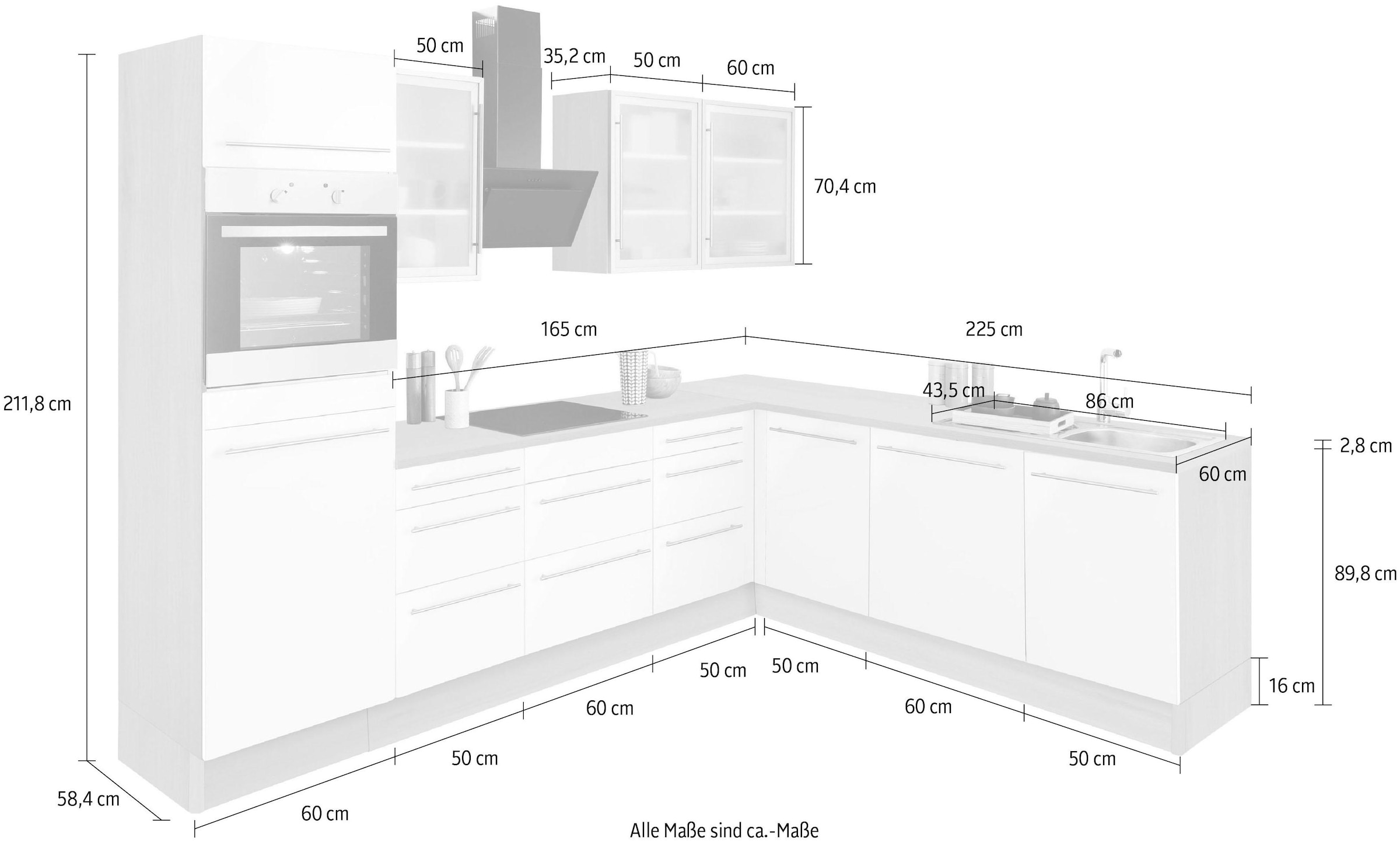 OPTIFIT Winkelküche »Bern«, Stellbreite 285x225 cm, wahlweise mit E-Geräten  | BAUR