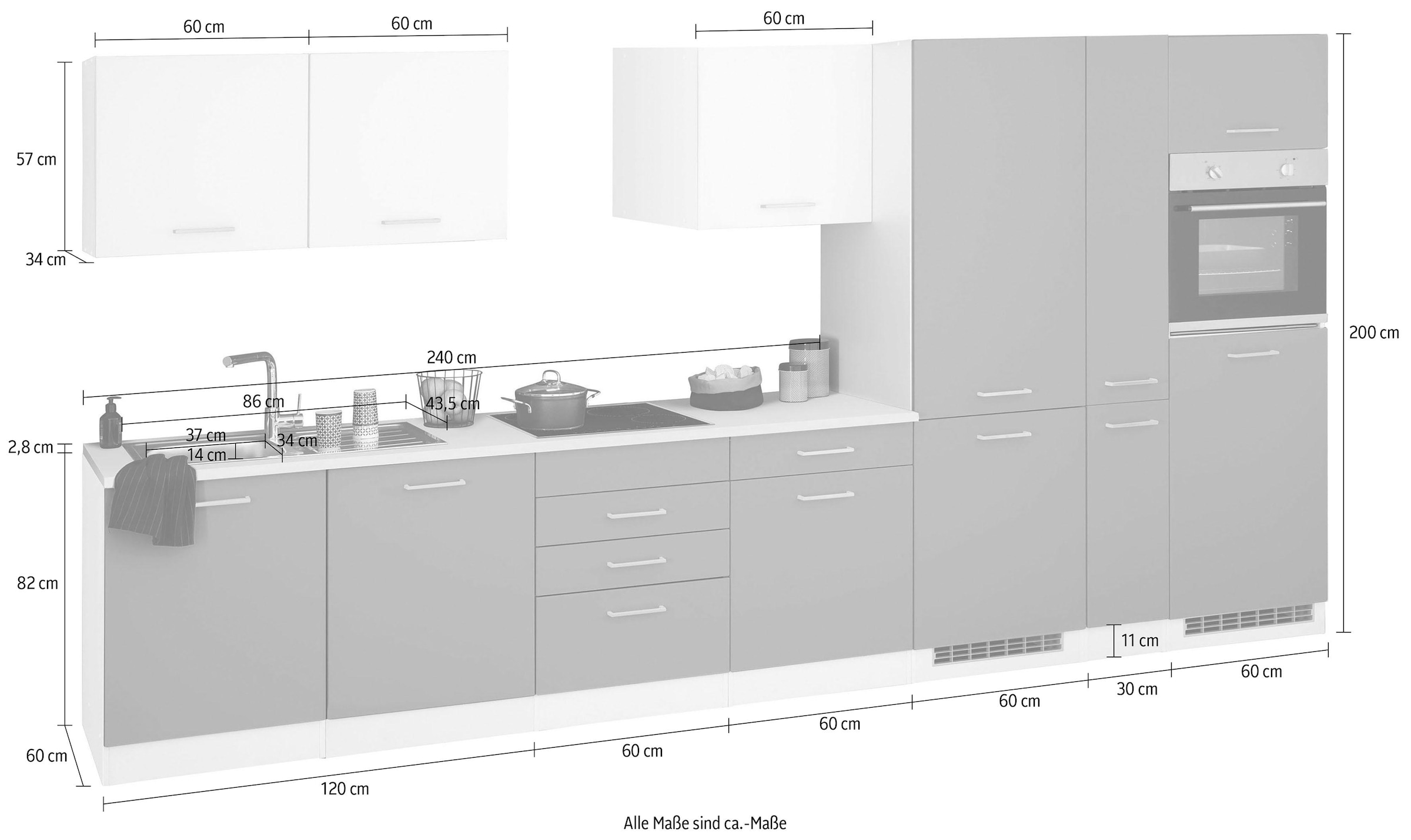 HELD MÖBEL Küchenzeile »Visby«, mit E-Geräten, Breite 300 cm inkl. Kühlschrank