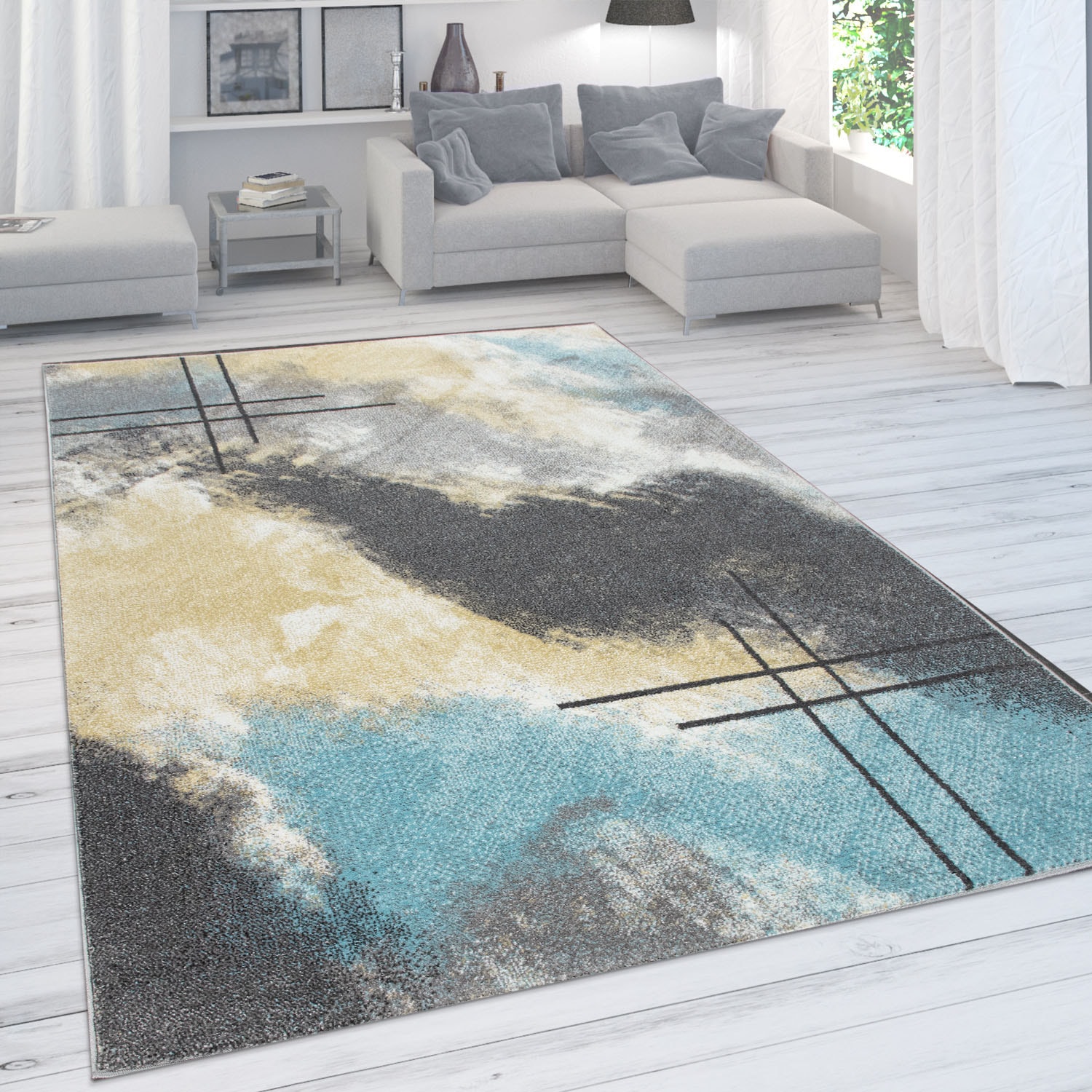 Paco Home Teppich »Petit 481«, rechteckig, 13 mm Höhe, Kurzflor, modernes abstraktes Motiv, Pastell-Farben