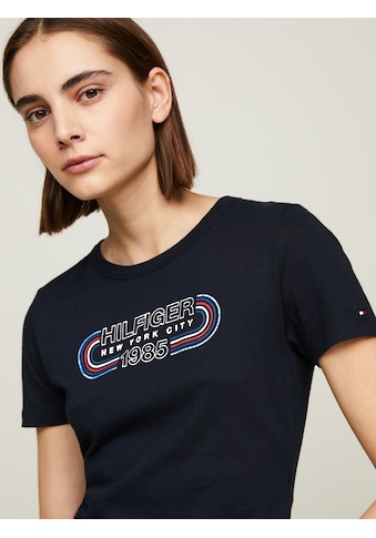 T-Shirt »SLIM TRACK HILFIGER C-NK SS«, mit Logoschriftzug