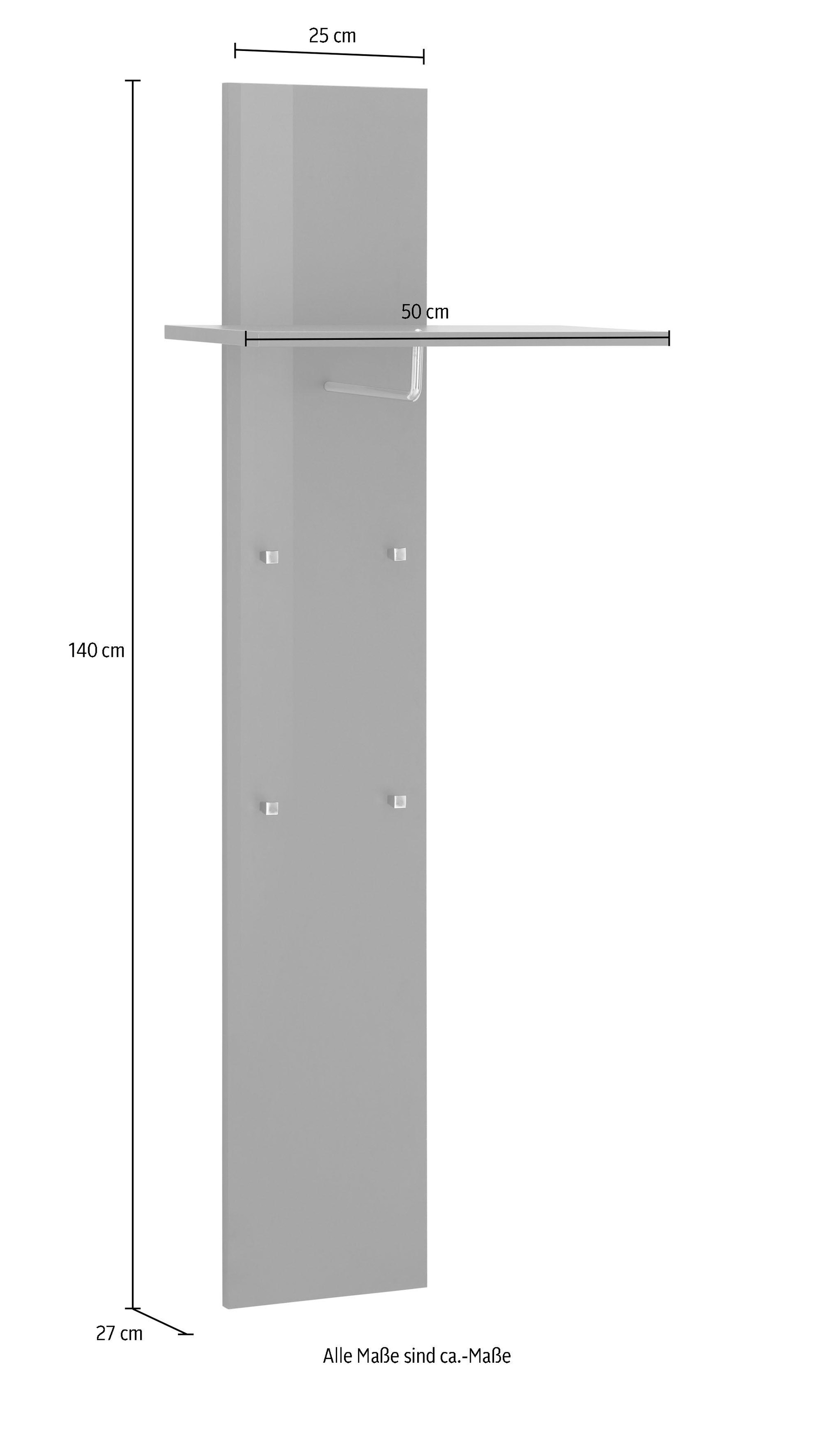 INOSIGN Garderobenpaneel »Magic, Garderobenpaneel, Kleiderpaneel, Hängepaneel Wandgarderobe«, mit Ablage, 1 Kleiderstange, 4 Haken, Hochglanz lackiert Höhe 140