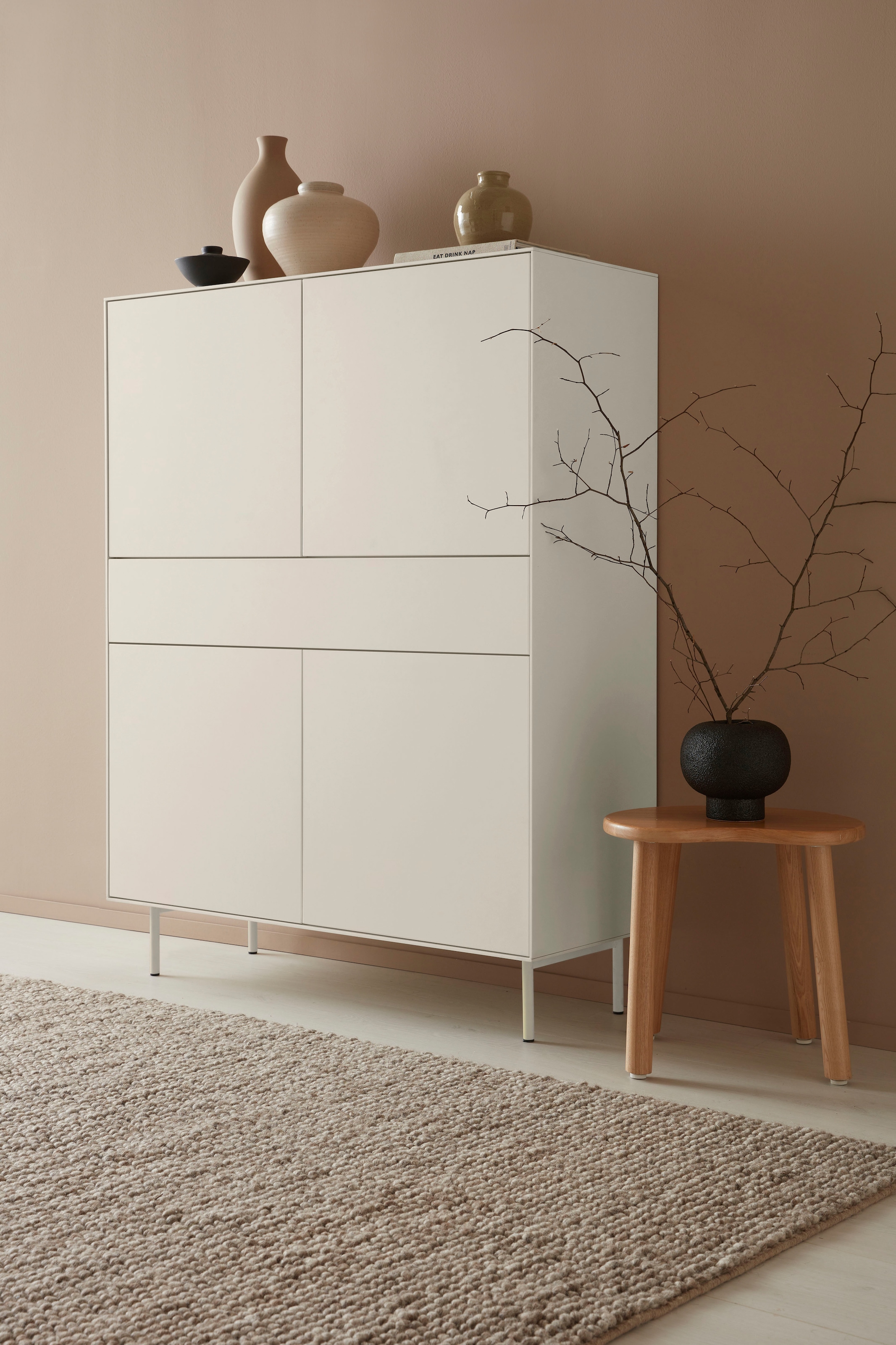 Highboard »Essentials«, Höhe: 144cm, MDF lackiert, Push-to-open-Funktion