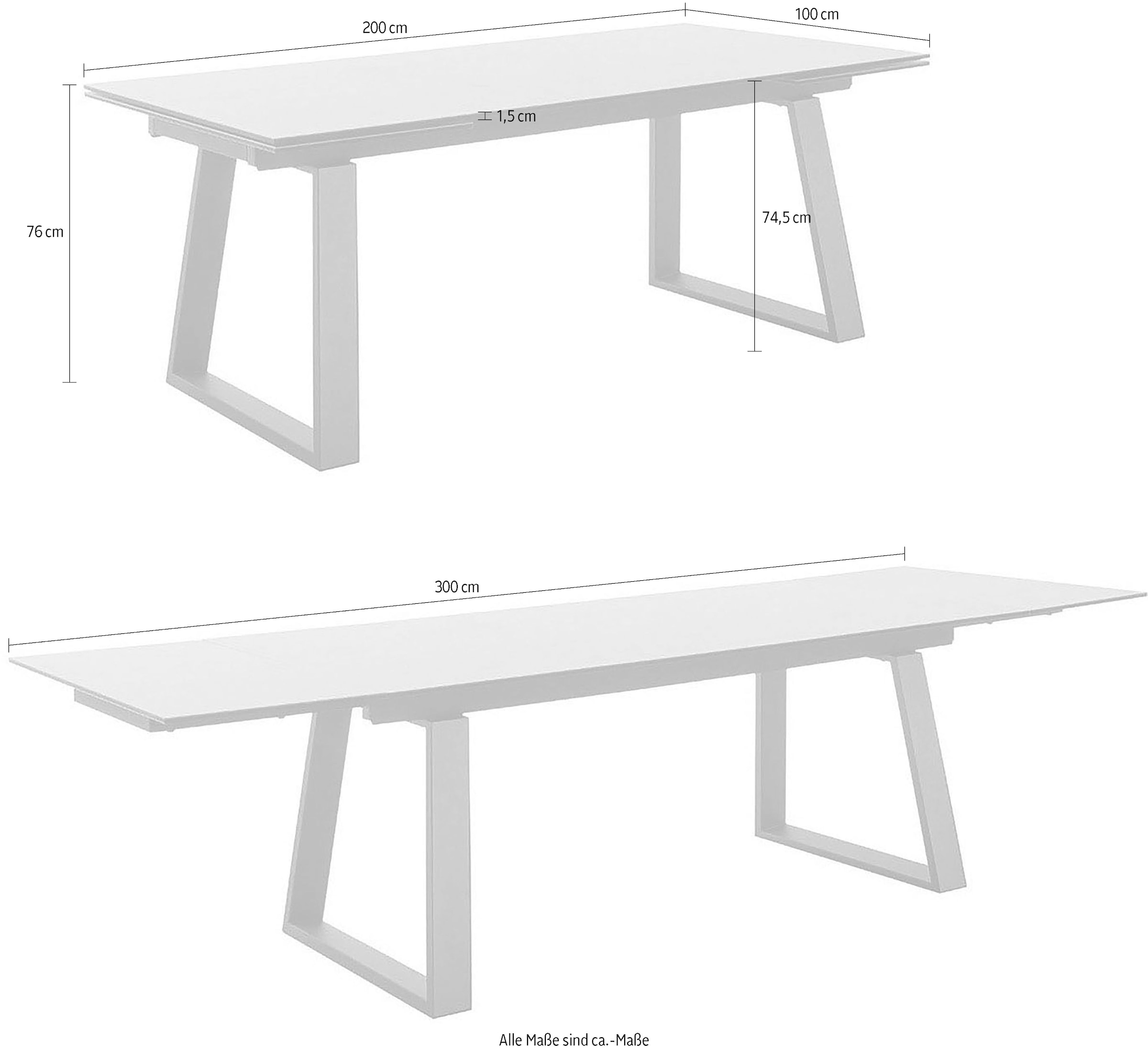 MCA furniture Esstisch »NARBONNE Kufentisch 200-300 cm«, (Einzelstück), Keramik,Metall,Stirnauszug,ausziehbar,Tischplatte 13 mm,10-12 Personen