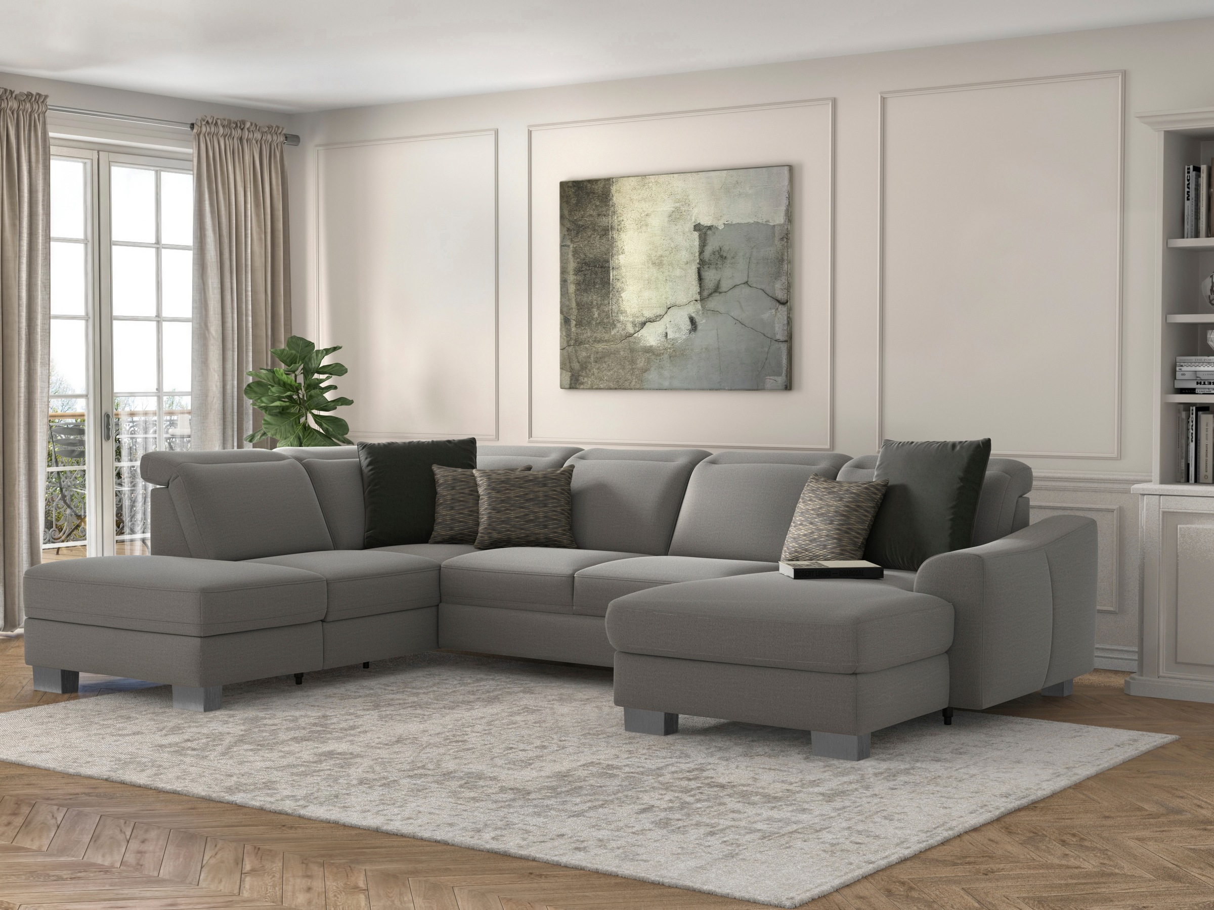 sit&more Wohnlandschaft »Dundee U-Form«, mit Federkern und Edelstahlfüßen, wahlweise mit Kopfteilverstellung