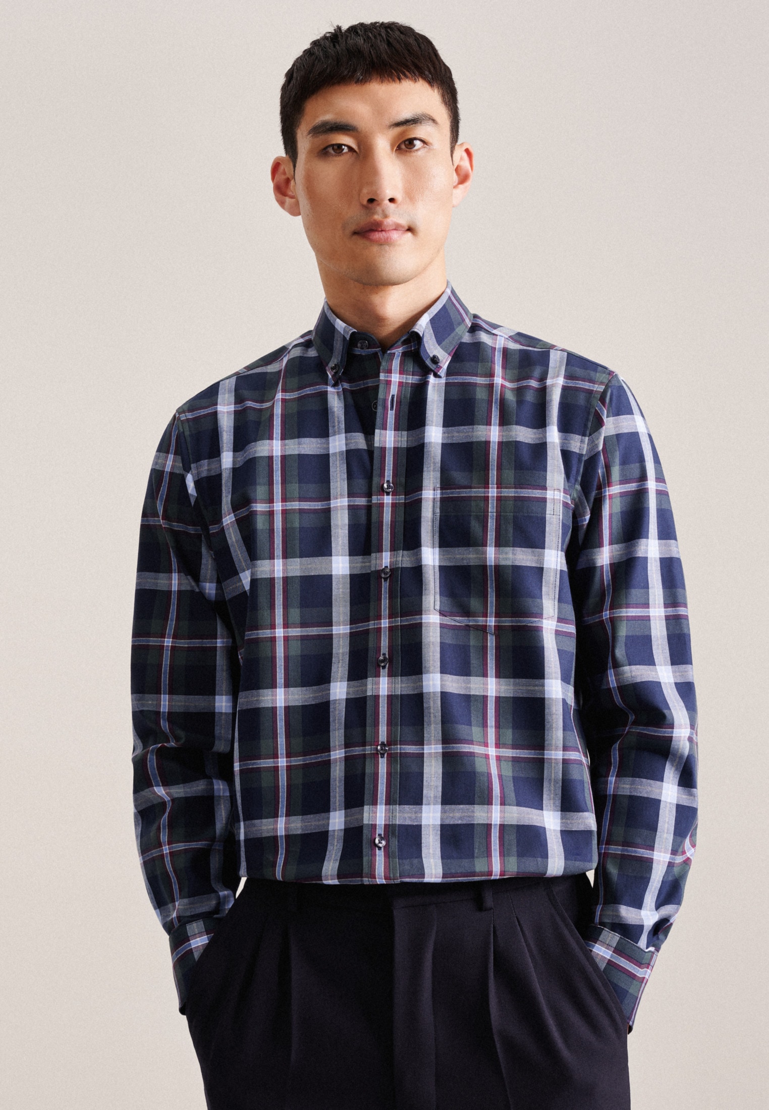 seidensticker Flanellhemd "Regular" Regular 1/1 Button-Down-Kragen Karo günstig online kaufen