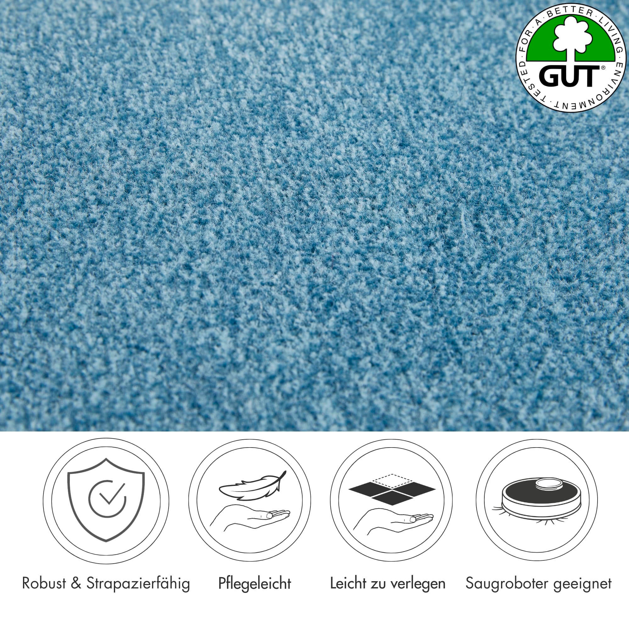 Teppichboden ANDIAMO "Catania, Velours, Gesamthöhe 7,5 mm, Made in Belgium", blau, B:500cm L:450cm, Kunstfaser, Teppiche, meliert, Breite 400 cm oder 500 cm, strapazierfähig & pflegeleicht 2