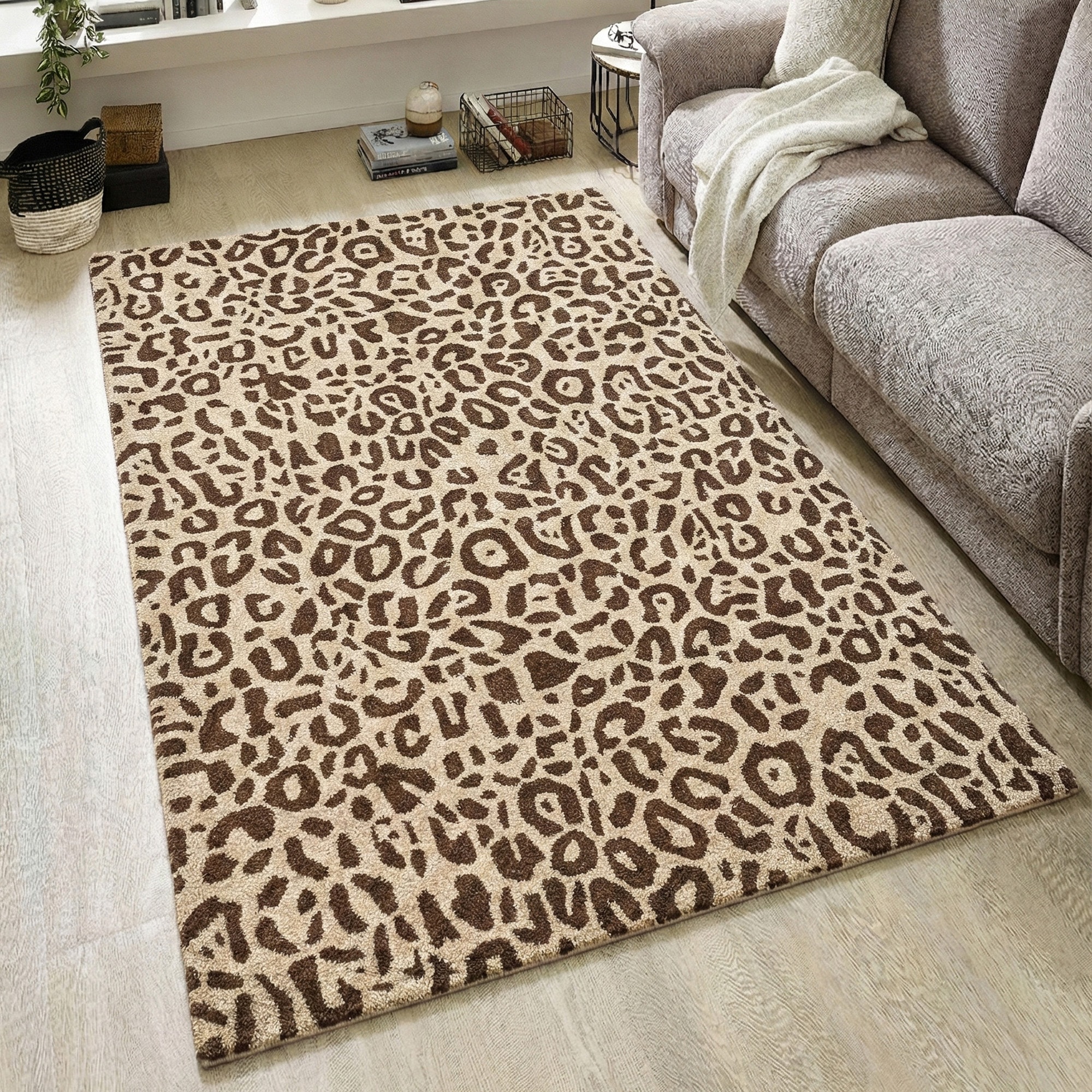 OTTO home Wollteppich »Gabbo Leo, Leopardenmuster, handgearbeitet« rechteckig 14 mm Höhe reine Wolle, Uni, Wohnzimmer, Schlafzimmer, Esszimmer