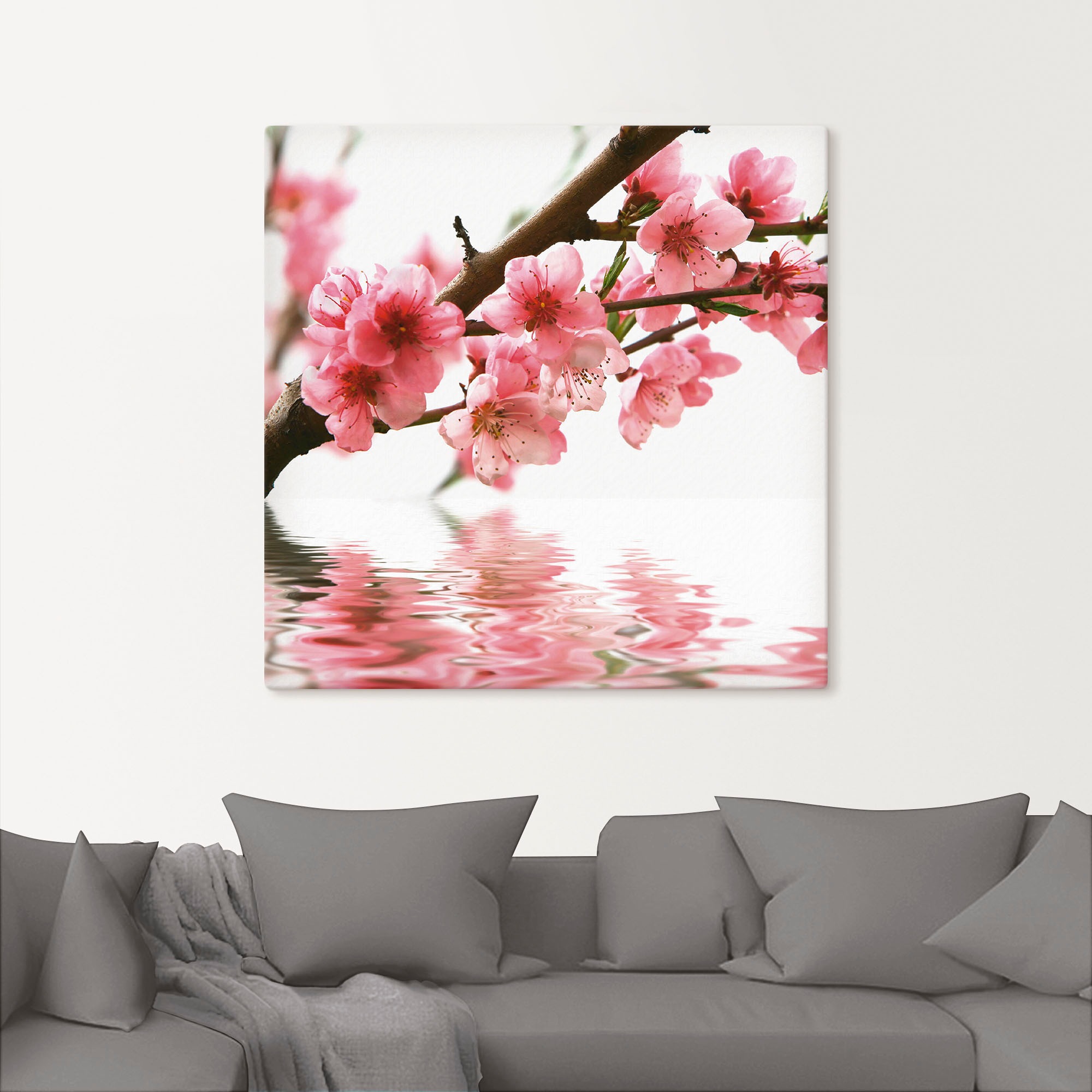 Artland Wandbild »Pfirsichblüten reflektieren im Wasser«, Blumen, (1 St.), als Leinwandbild in verschied. Größen