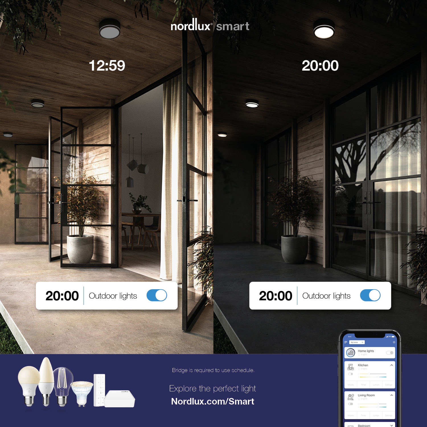 Nordlux LED-Leuchtmittel »Smartlight«, E27, 1 St., Farbwechsler, Smart Home Starter Kit+2 Leuchtmittel + Bridge,mit Wifi oder Bluetooth