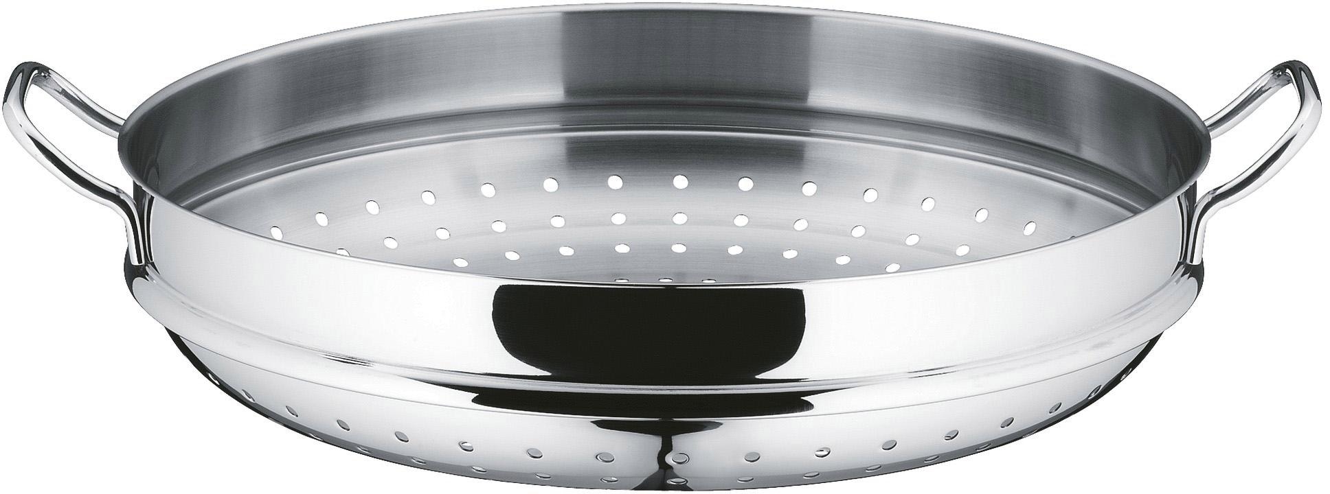 WMF Wok »Wokpfanne Macao 36 cm, Induktion«, Cromargan® Edelstahl Rostfrei 18/10, (Set, 4 tlg., 1 x Wok mit Glasdeckel, Dämpfeinsatz, Rezeptheft), für alle Herdarten geeignet, scharfes Anbraten bei hohen Temperaturen