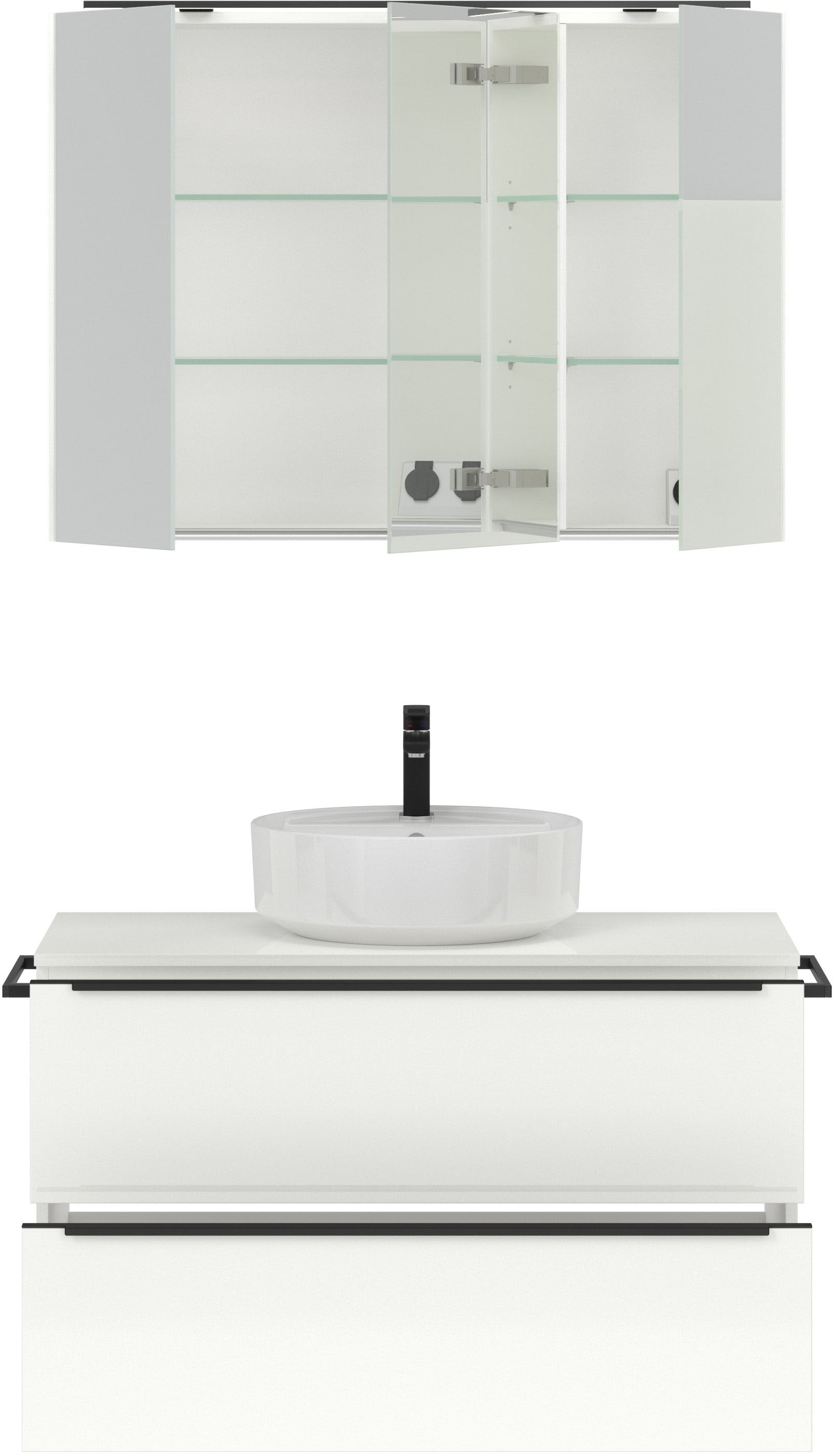 nobilia® Badmöbel-Set »Alvene«, (2 St., vormontiert, mit Soft-Close), inkl. Spiegelschrank mit Beleuchtung und Dimmerfunktion, in 4 Breiten