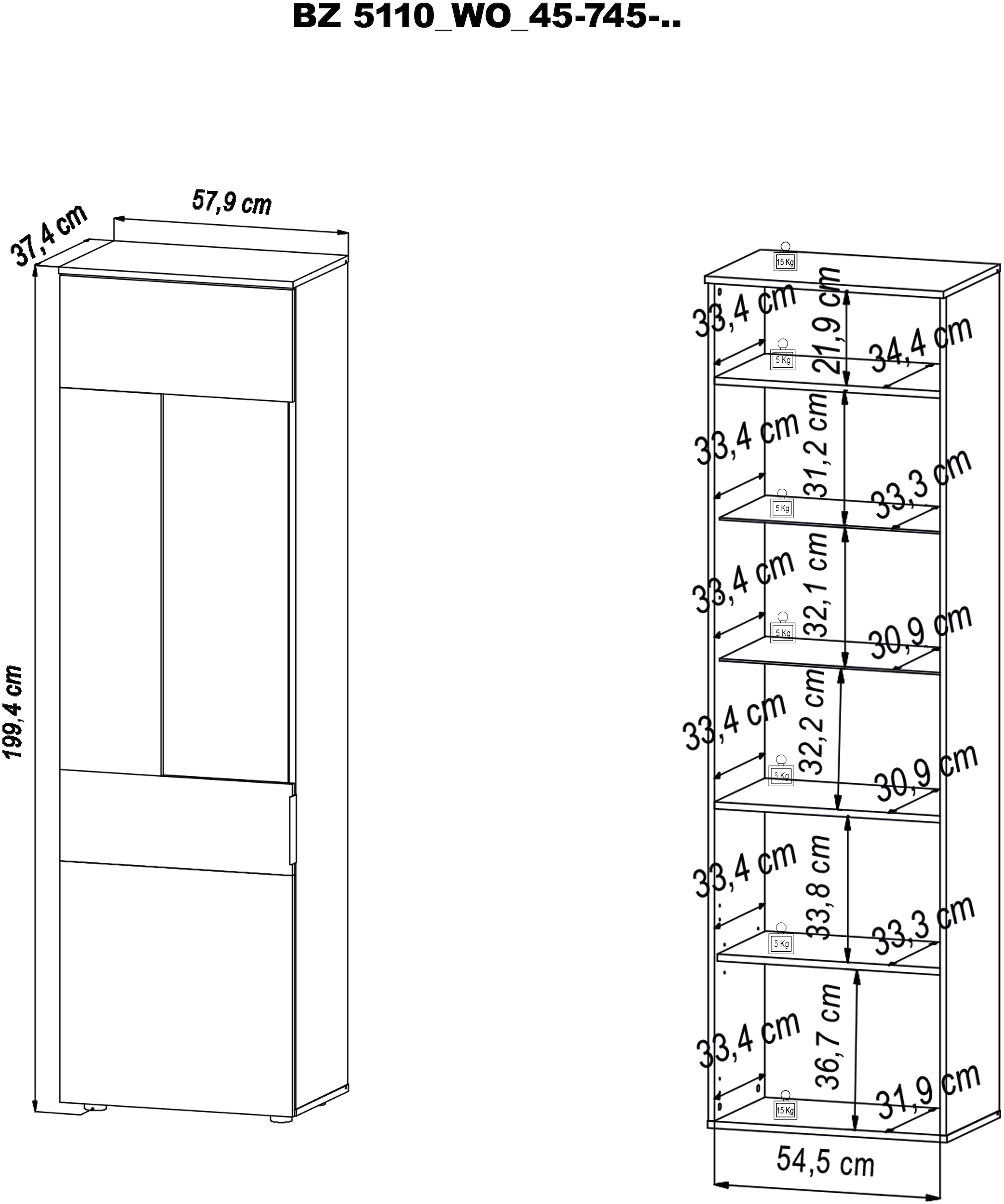 HBZ Vitrine »BZ 5110«, (1 St.), mit LED-Beleuchtung, Vitrinenschrank wahlweise in grau oder weiß