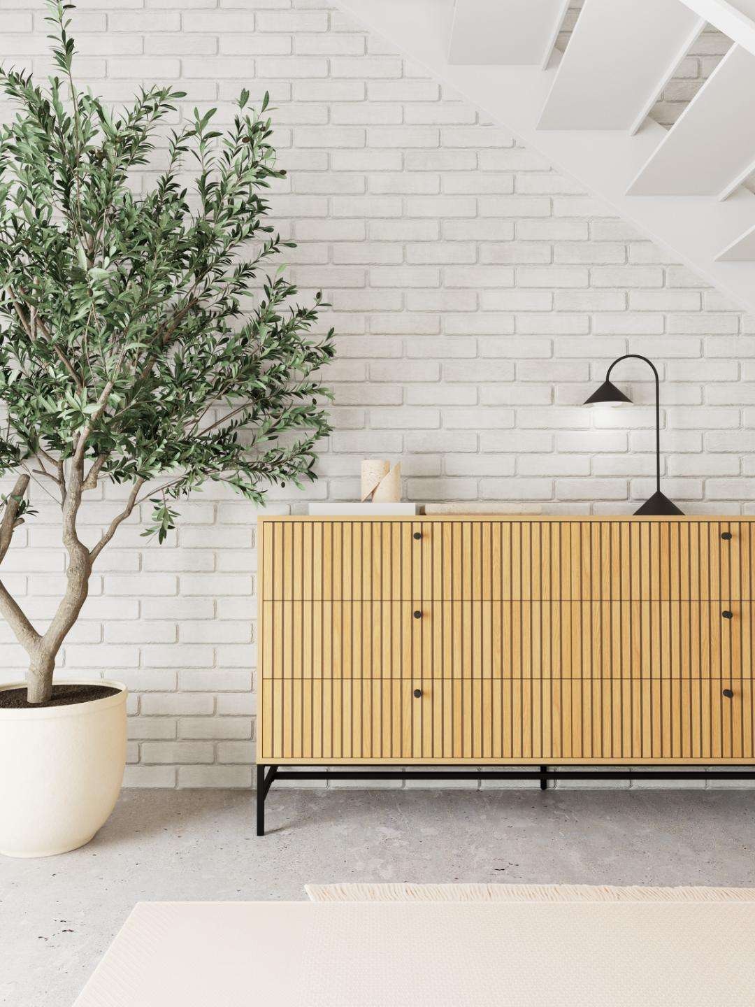 ACTONA GROUP Kommode »Albany Kommode – modernes Design & viel Stauraum mit Lamellenfront« Kommode mit 6 Schubladen, Eiche mit Lamellenfront, B: 157,9 cm