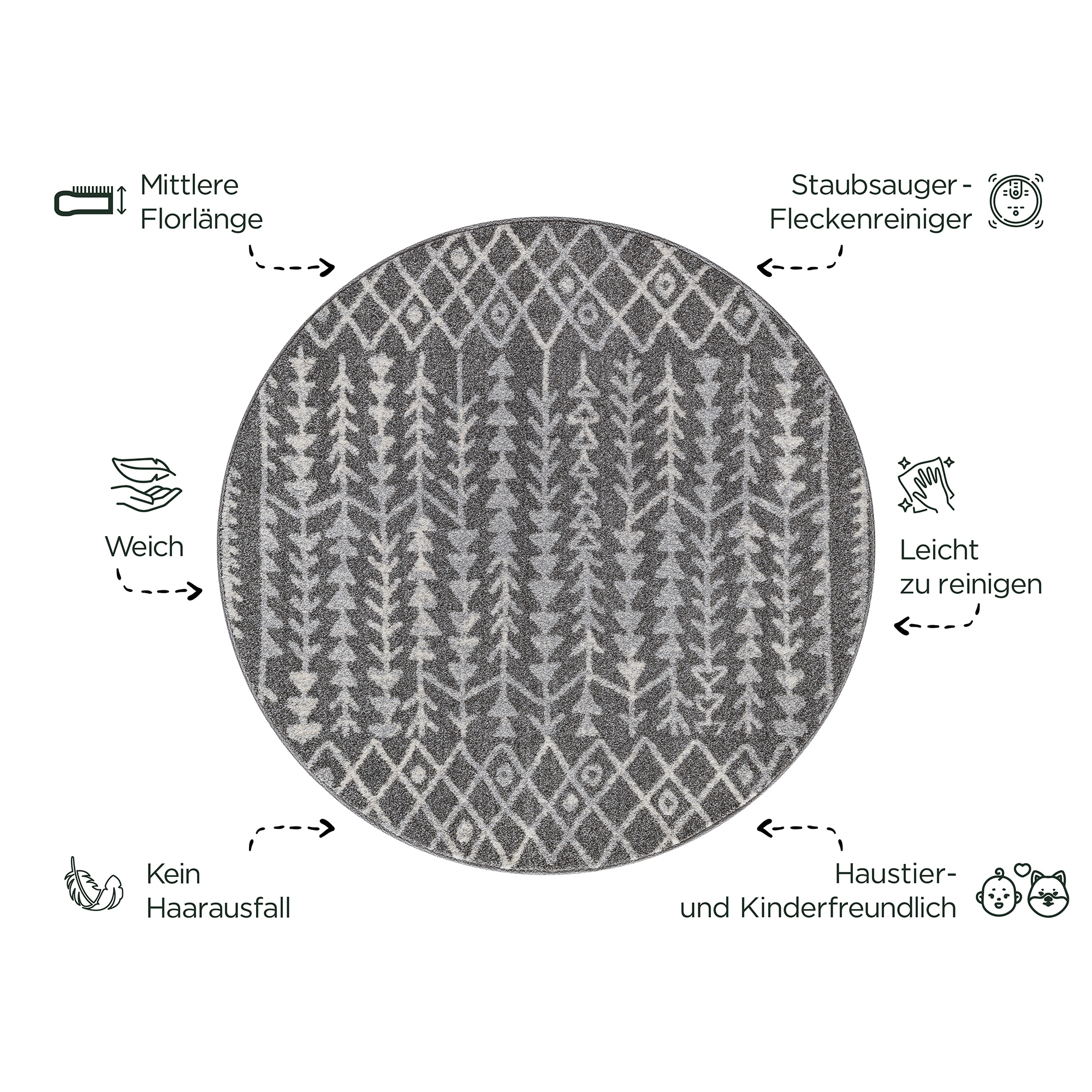 Sanat Teppich »Boho 8204« rund 10 mm Höhe Kurzflor, robust, Boho, Scandic, für Fussbodenheizung geeignet