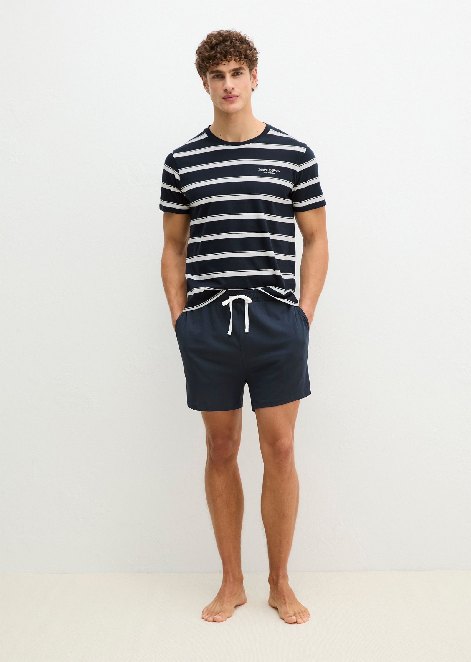 Marc O'Polo Shorty »Mix N Match Cotton« 2 tlg. mit gestreiftem Oberteil, Rundhalsausschnitt und kurzem Arm