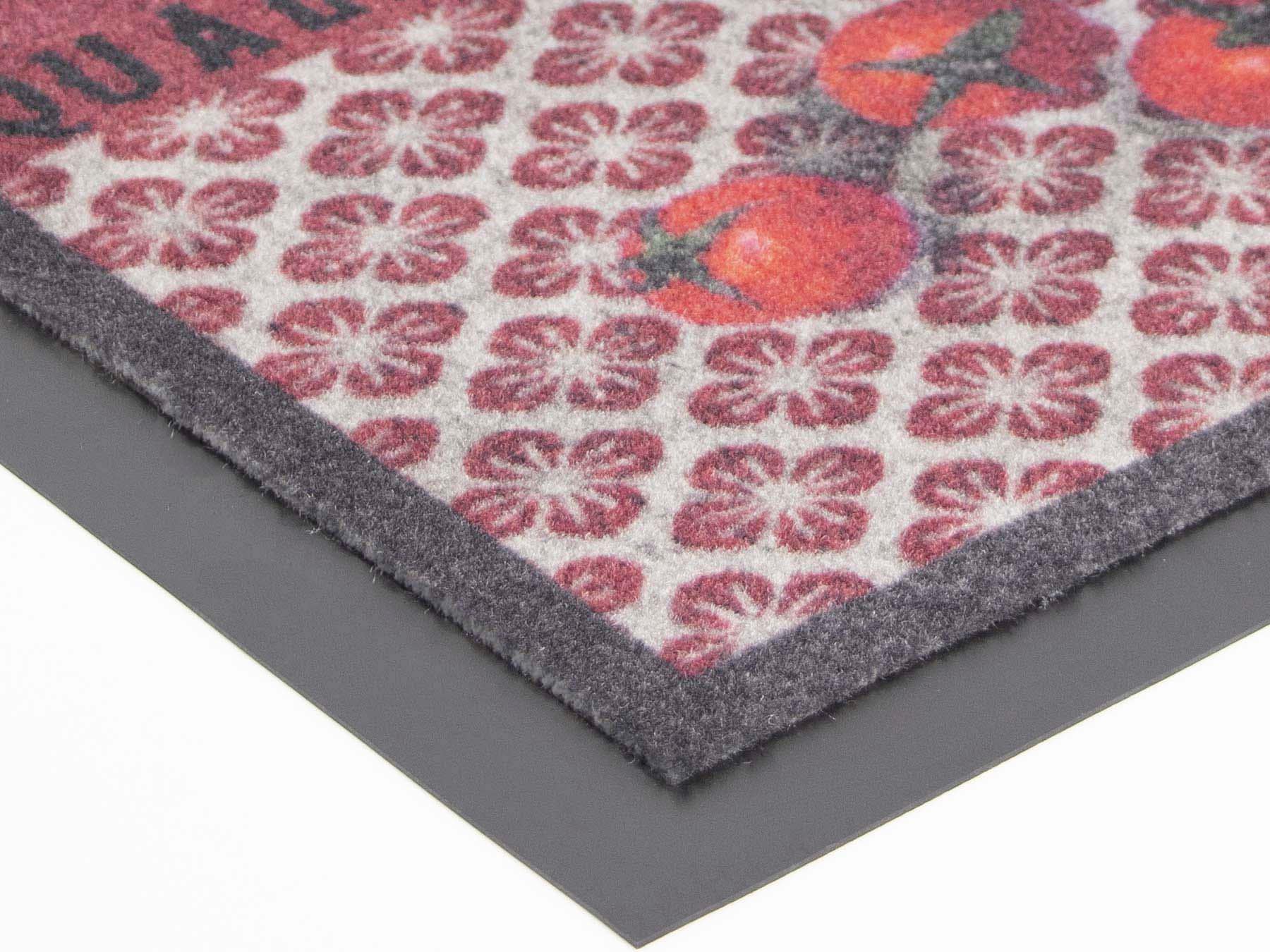 Primaflor-Ideen in Textil Küchenläufer »TOMATO«, rechteckig, 6,5 mm Höhe, Motiv Tomaten, mit Schriftzug, rutschhemmend, waschbar, Küche