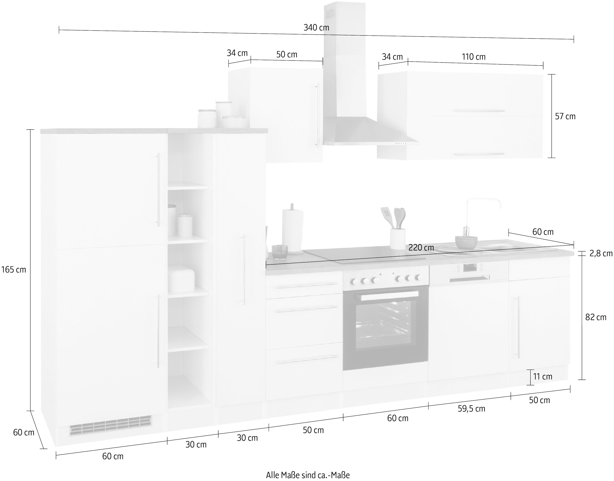 HELD MÖBEL Küchenzeile »Samos«, 340 Breite kaufen E-Geräten, | BAUR mit cm