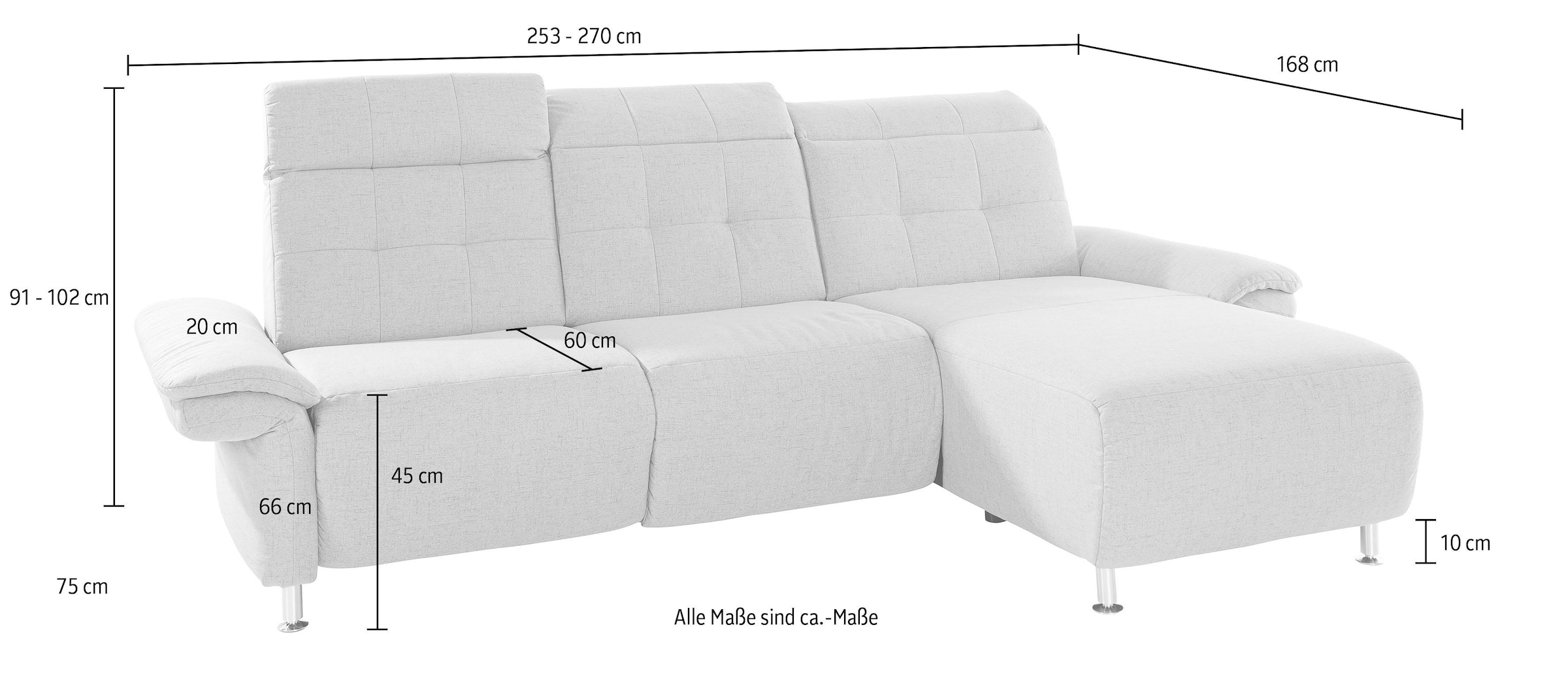 Places of Style Ecksofa »Manhattan L-Form«, 2 Sitze mit elektrischer Relaxfunktion, verstellbare Armlehnen