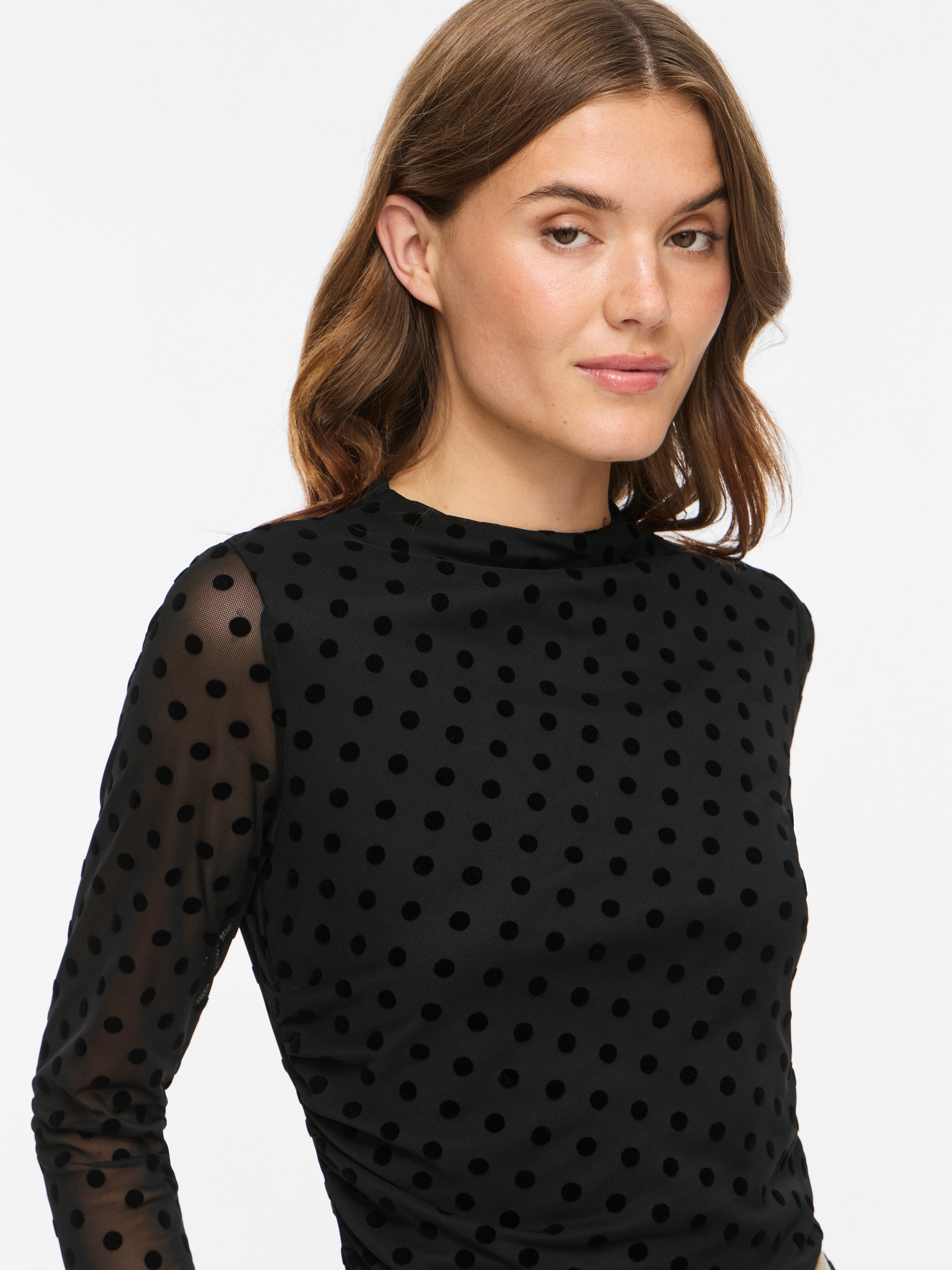 Vila Langarmshirt »VIRIKKE L/S FUNNEL NECK TOP - NOOS« Materialmix, eng geschnitten
