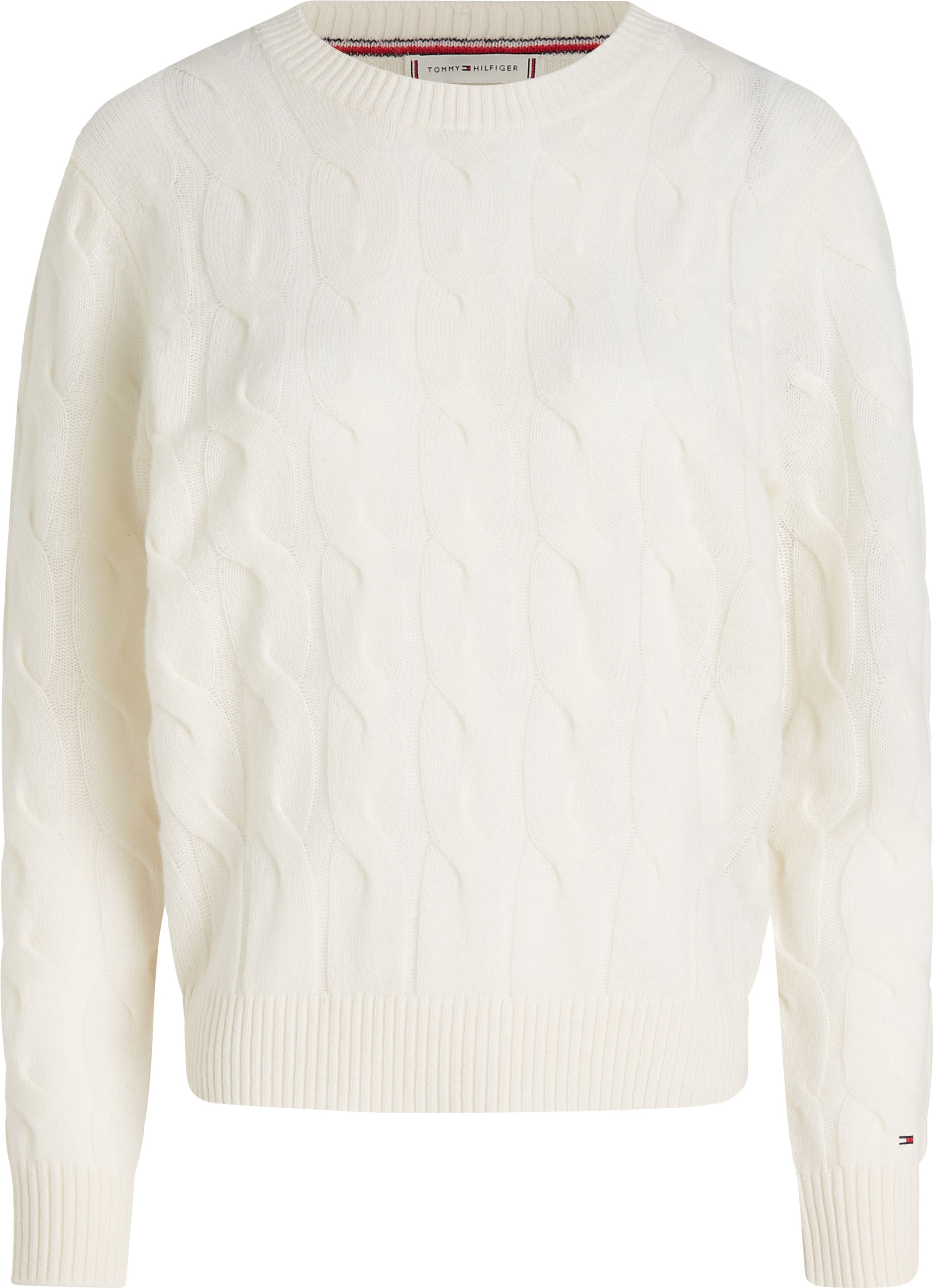 Tommy Hilfiger Strickpullover »SOFT WOOL CABLE C-NK« mit Zopfmuster, aus reiner Wolle