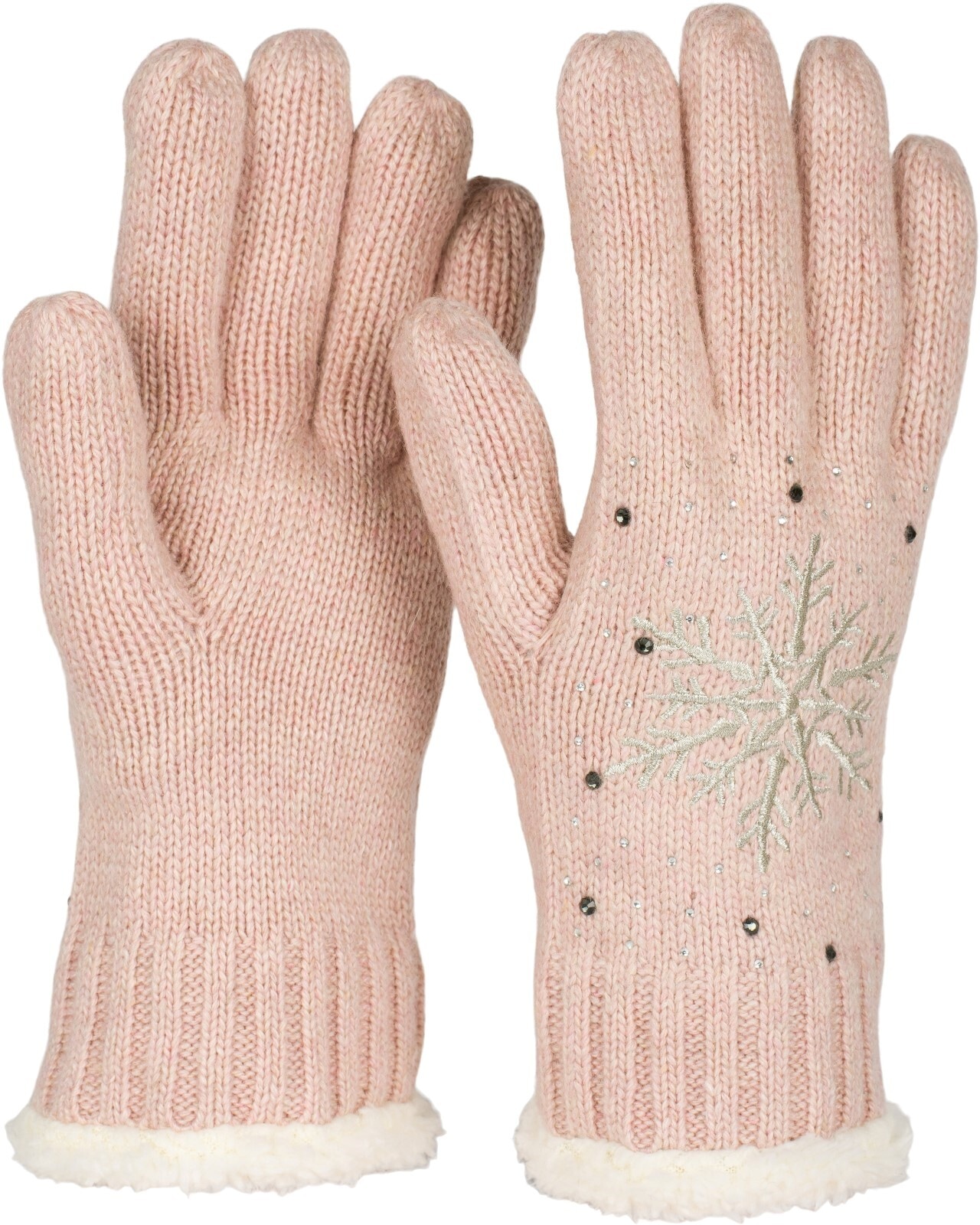 styleBREAKER Strickhandschuhe "Strickhandschuhe mit Schneeflocke, Strass und Fleece" 1 Stk.