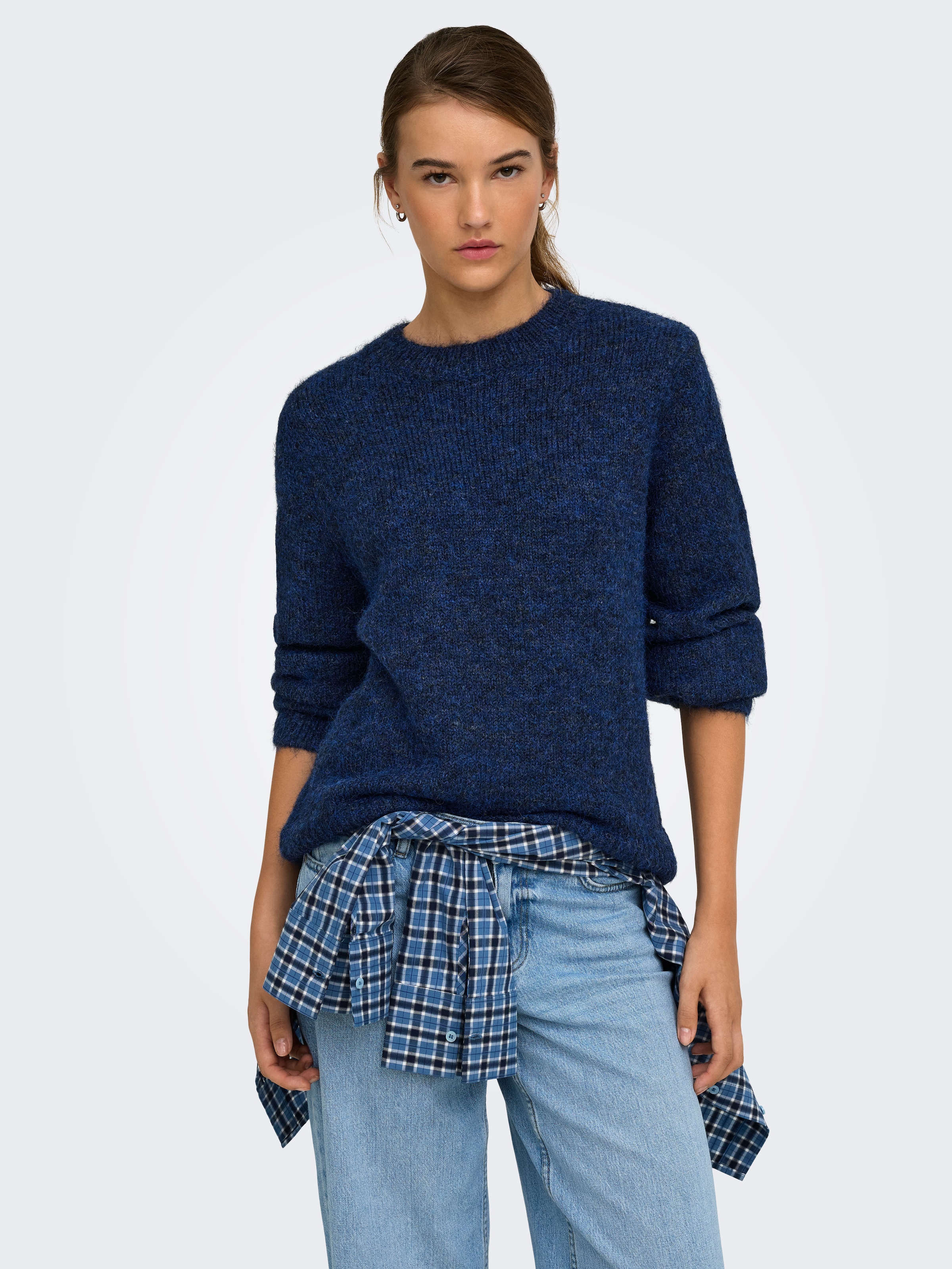 ONLY Strickpullover »ONLSAHERI LS O-NECK KNT« Materialmix, loose fit