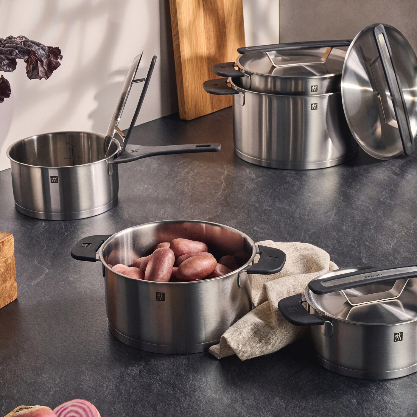 Zwilling Topf-Set »More« Set, 4 Kochtöpfe (16, 20, 22, 24 cm), 1 Stieltopf (18 cm), 5 tlg. Edelstahl 18/10