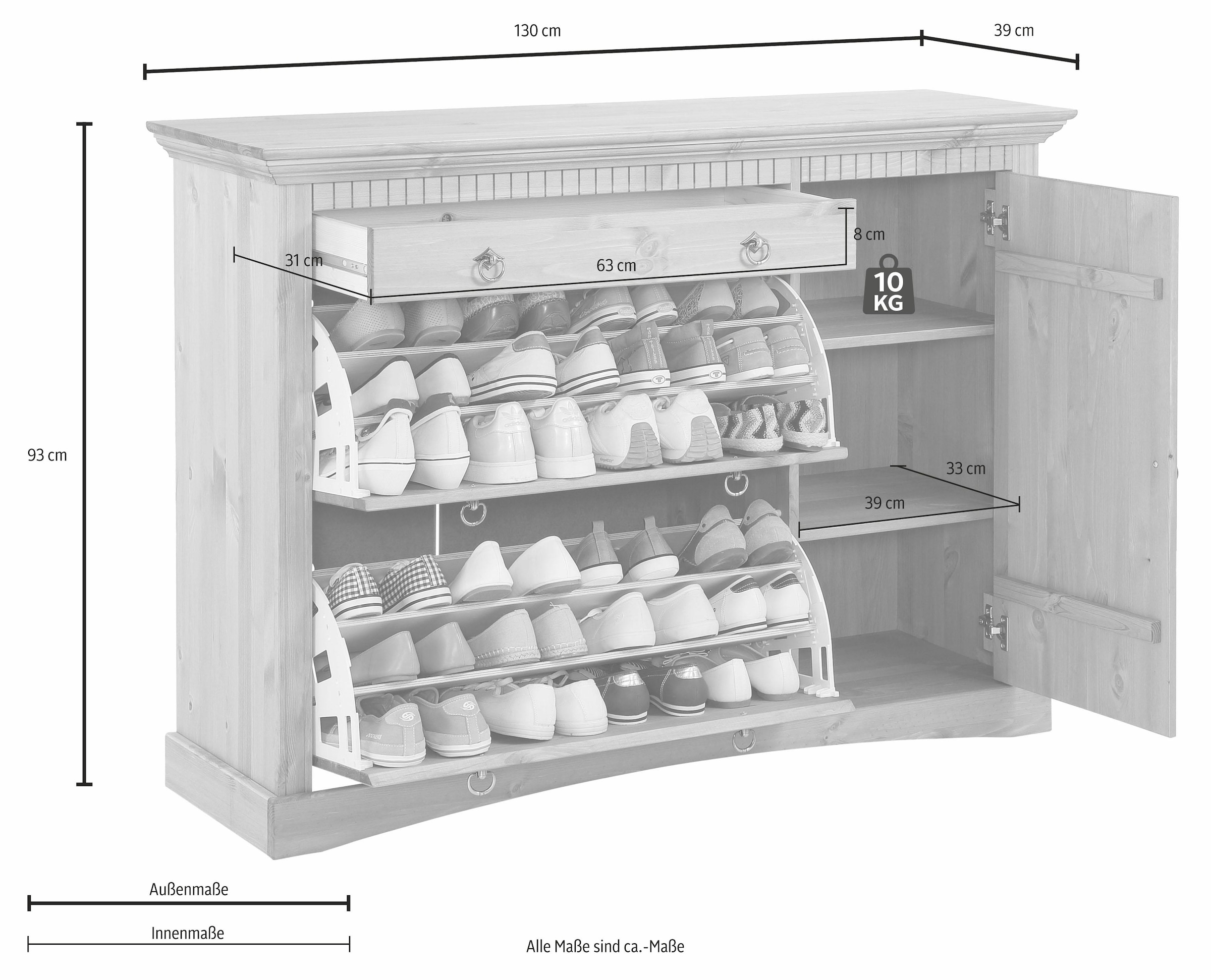 Home affaire Schuhkommode »Rustic«, aus massiver Kiefer, Breite 130 cm,  FSC®-zertifiziert | BAUR