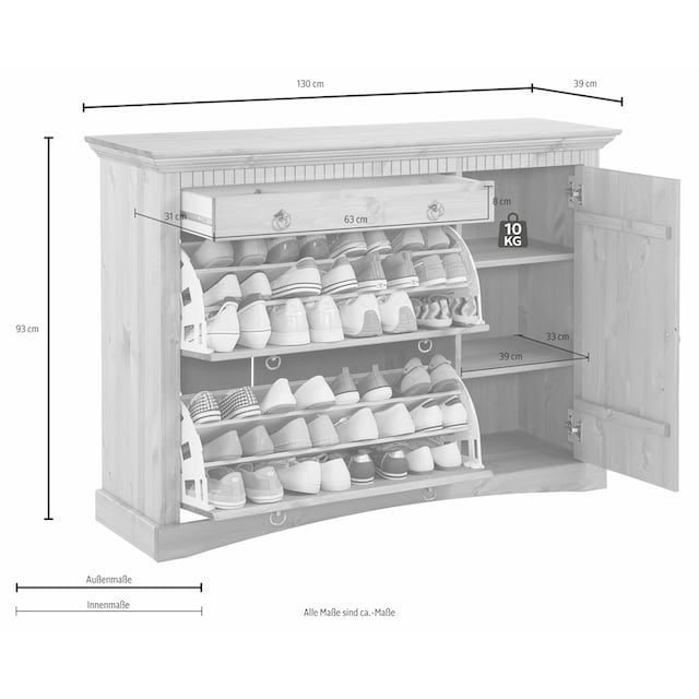 Home affaire Schuhkommode »Rustic«, aus massiver Kiefer, Breite 130 cm,  FSC®-zertifiziert | BAUR