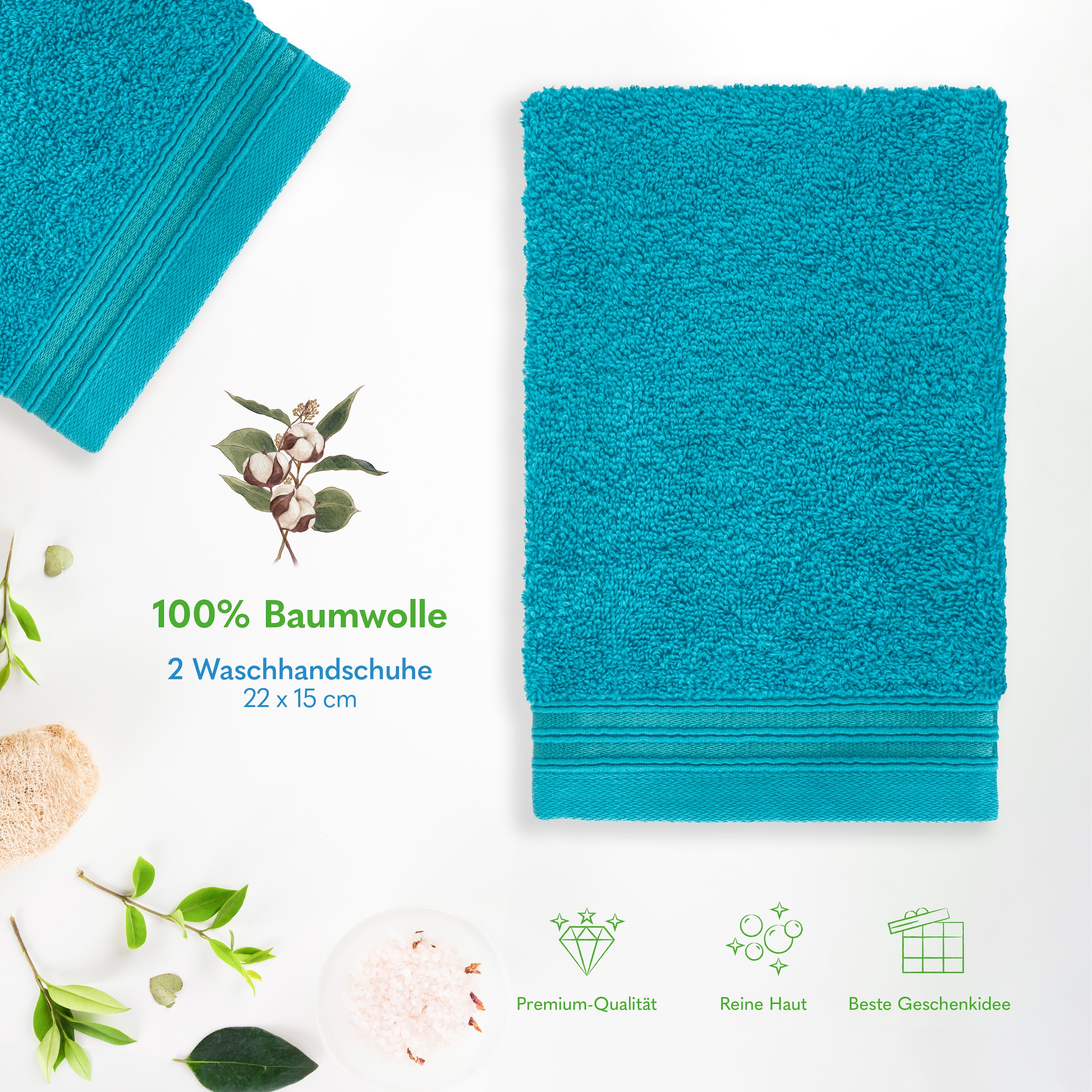 HAMMETEX Waschlappen »2er-Set Waschlappen 15x22 cm, 100% Baumwolle, weich und saugfähig«, (Set, 2 tlg., 2)