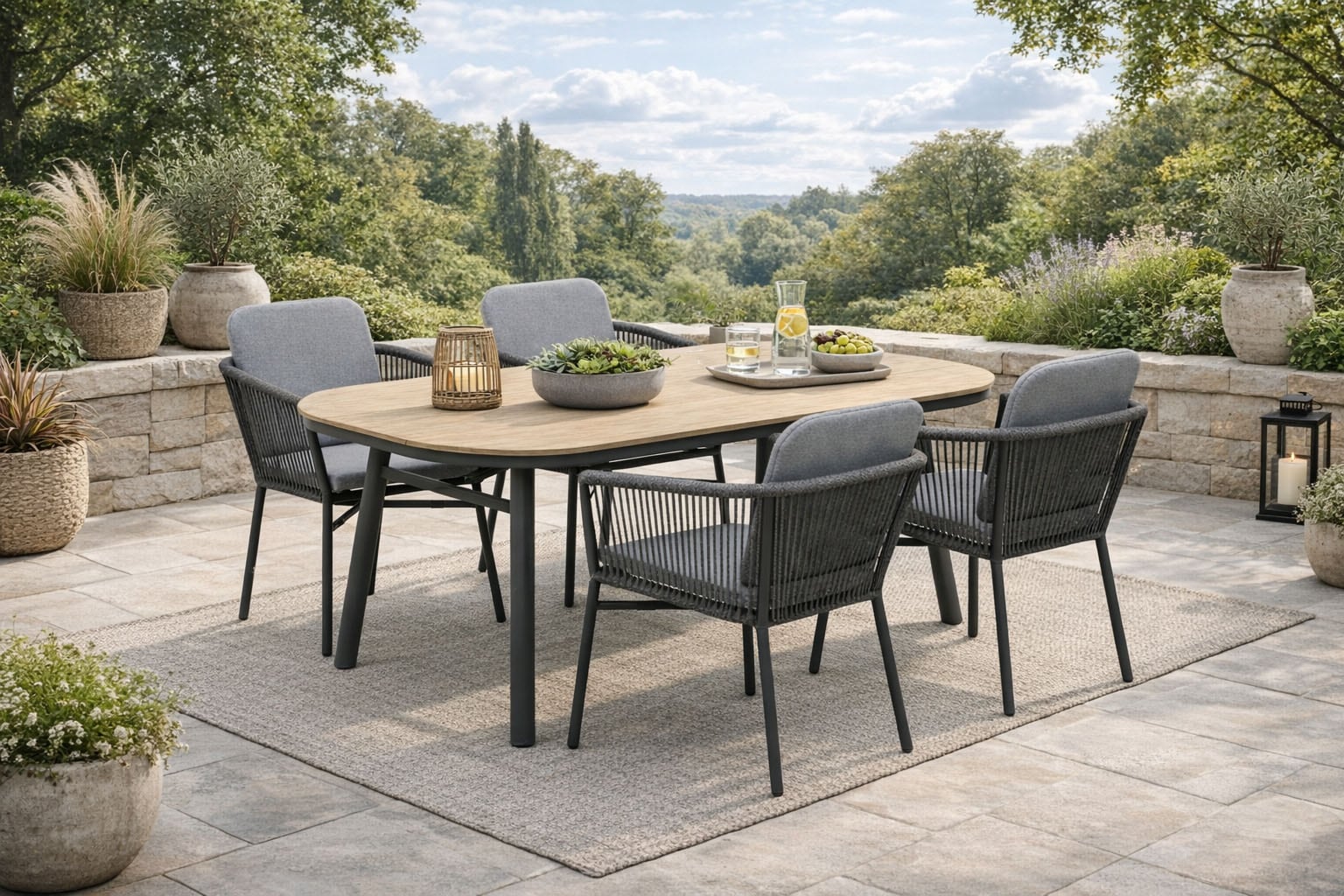 Destiny Garten-Essgruppe »LIMONE SAN MARINO 4 Se + Tisch OV 180x90cm, holzf./ grau« Set, 5 tlg. Aluminium, Rope, Polywood