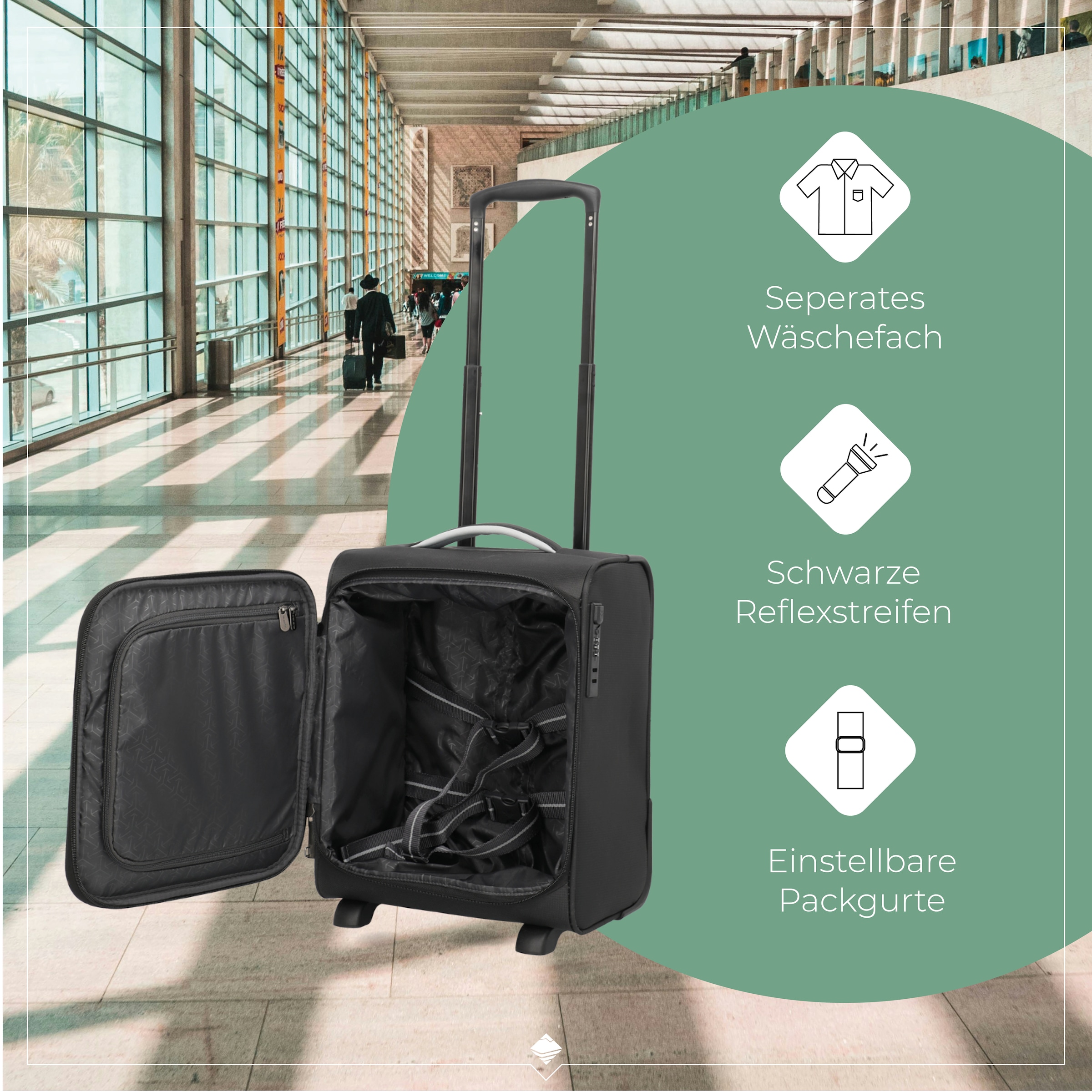travelite Handgepäck-Trolley »JETPACK Wings 2 Cabin, konzipiert für Eurowings«, 2 Rollen, Weichgepäck-Koffer Handgepäck für die meisten gängigen Airlines